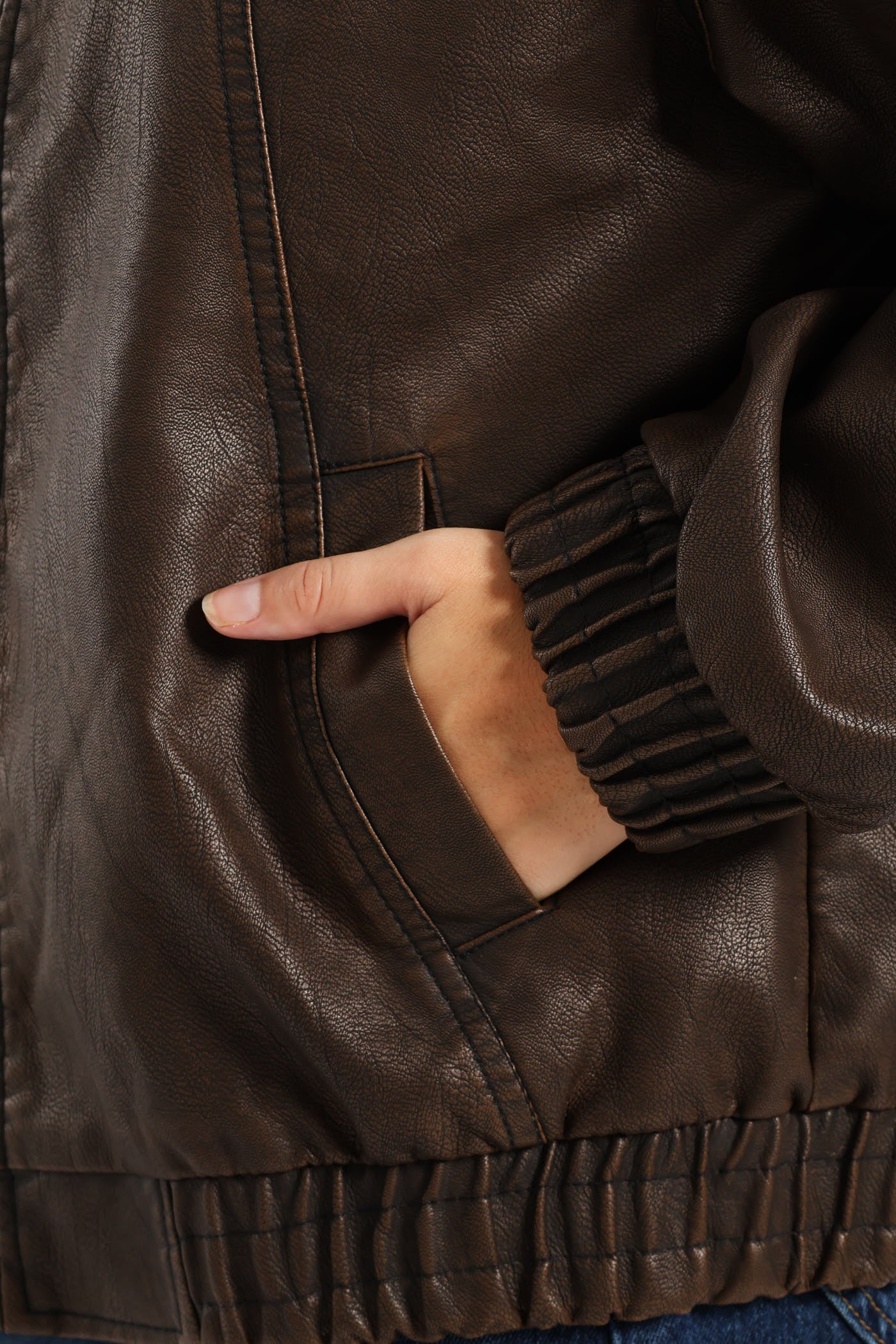 Oversized PU Bomber Jacket - Bronze - Image 5