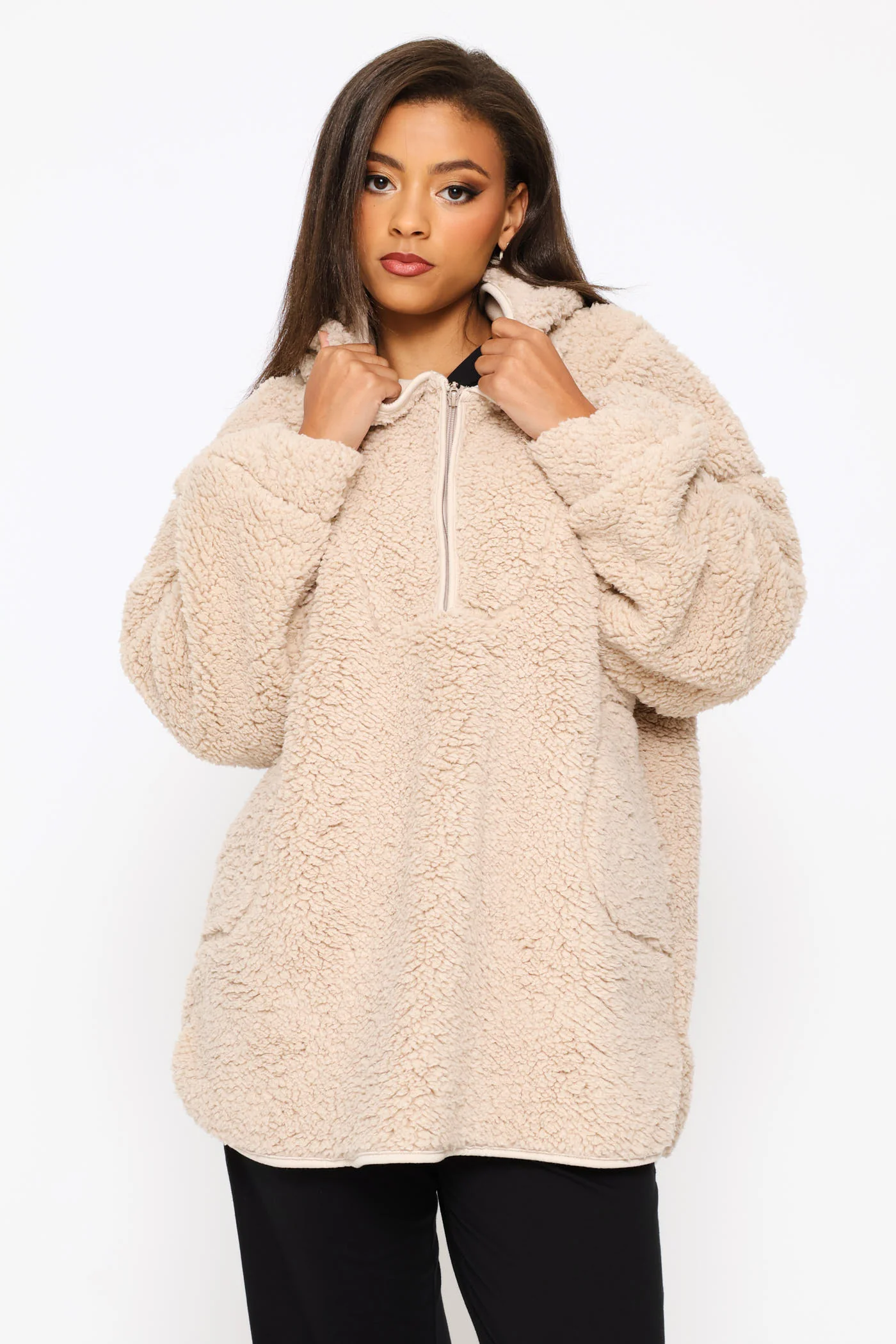 Oversized Quarter Zip Snuggie - Mocha - Image 2
