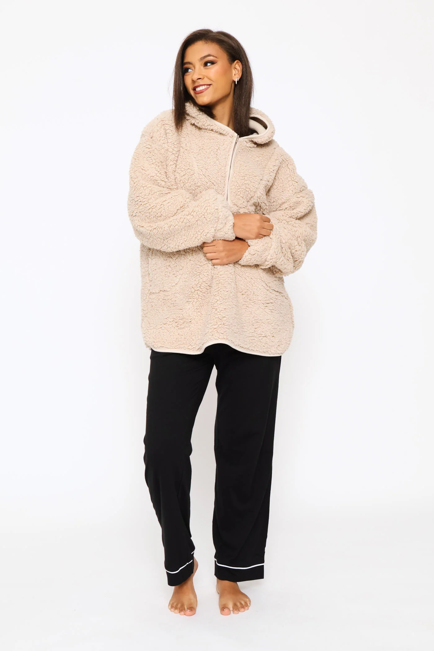 Oversized Quarter Zip Snuggie - Mocha - Image 4