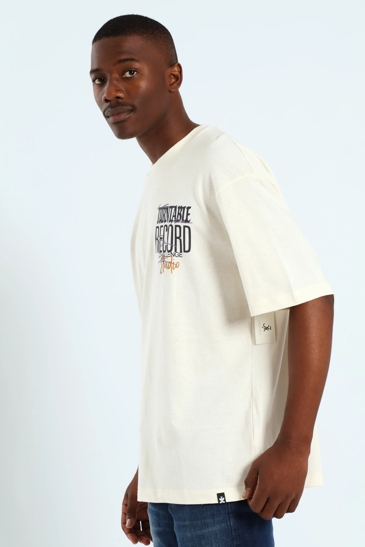 Oversized Record Print Front & Back Tee - Stone - Image 3
