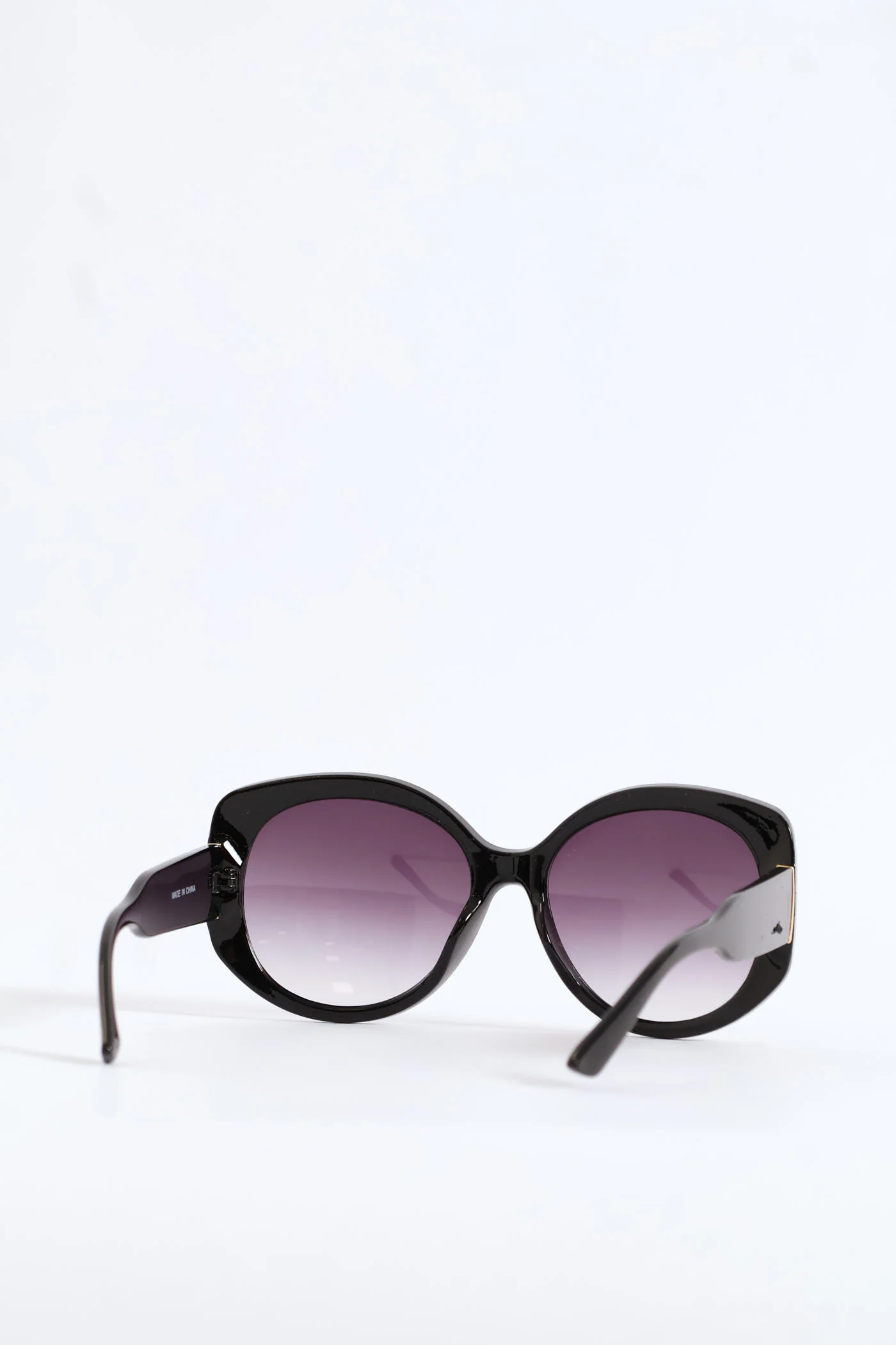 Oversized Round Smoke Gradient Plastic Frame Sunglasses - Black - Image 3