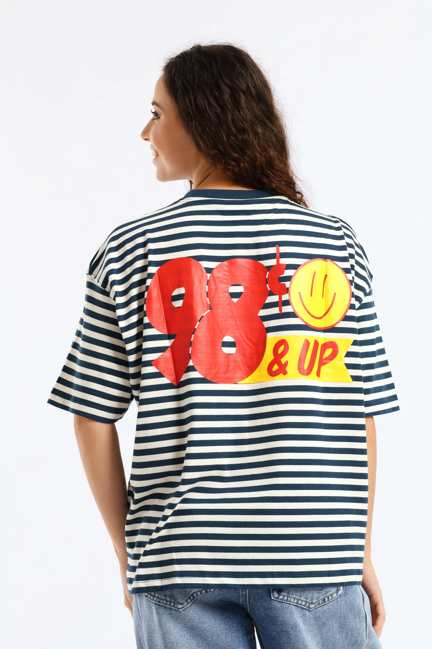 Oversized Stripe Deli & Market Tee - Teal - Image 2