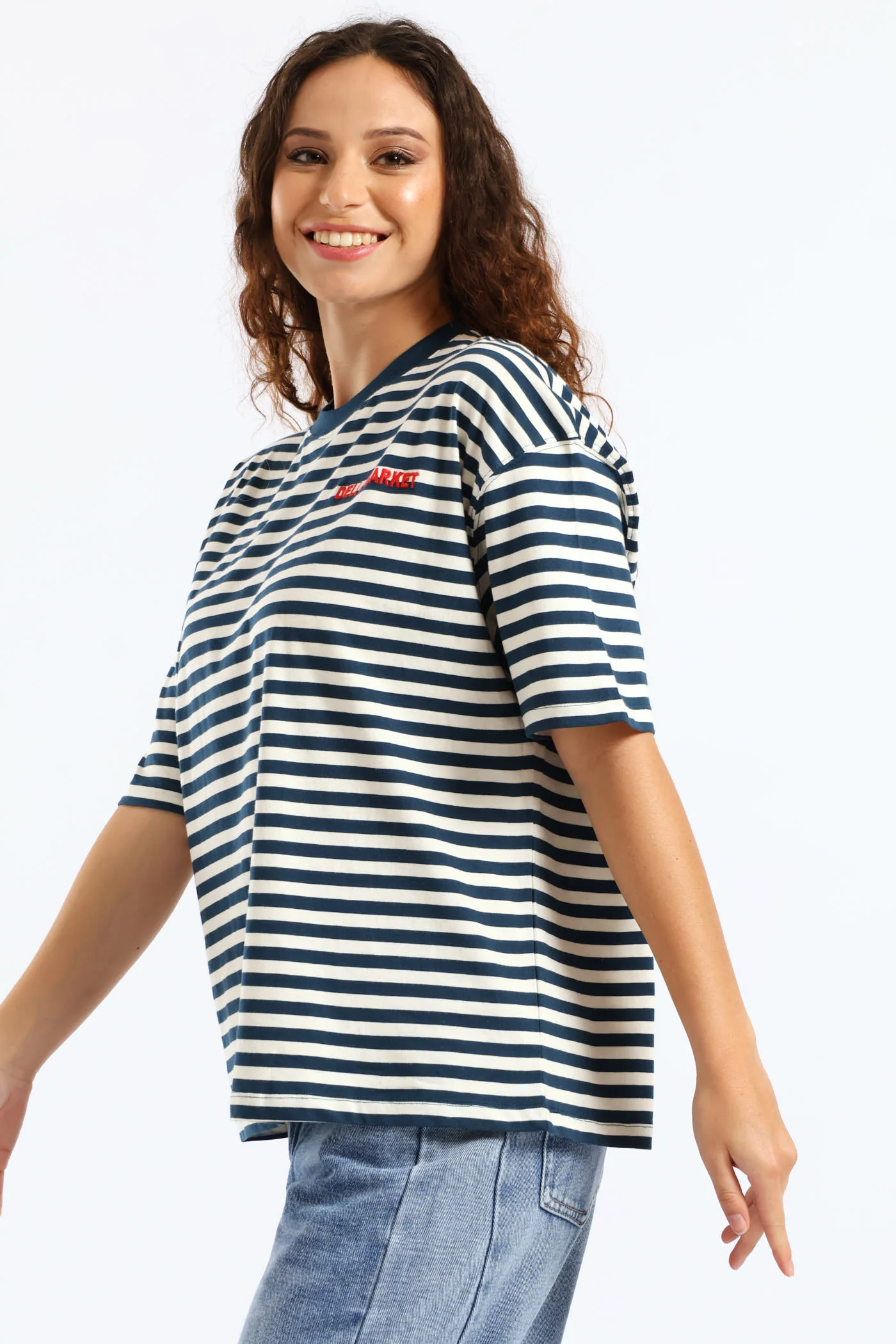 Oversized Stripe Deli & Market Tee - Teal - Image 3