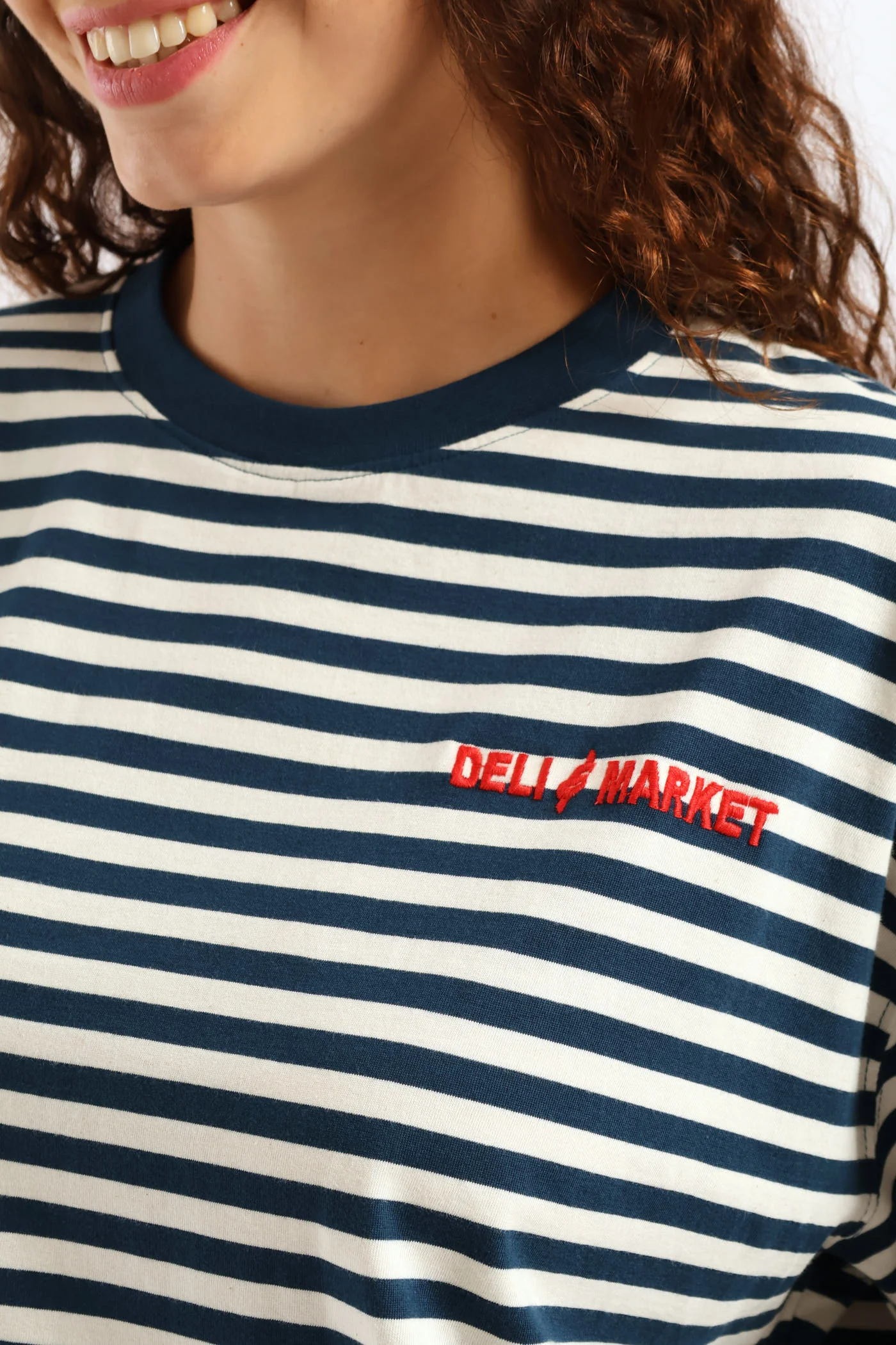 Oversized Stripe Deli & Market Tee - Teal - Image 4