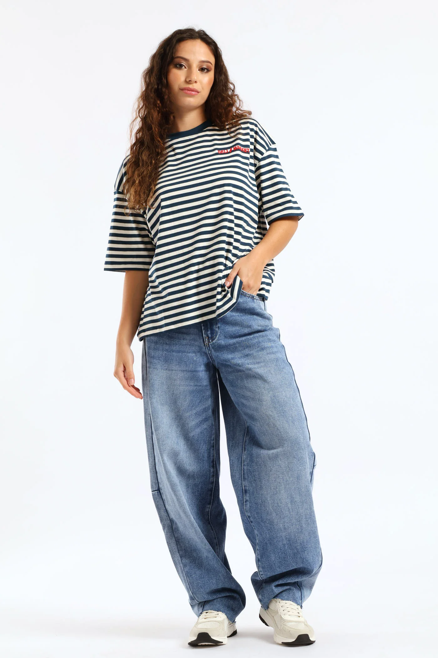 Oversized Stripe Deli & Market Tee - Teal - Image 5