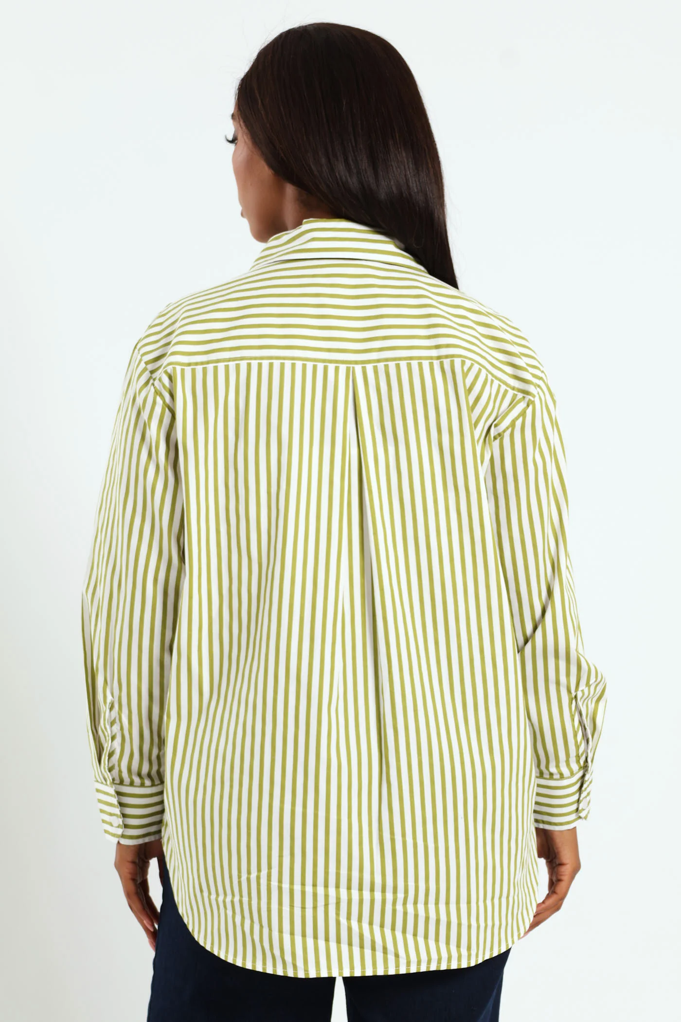 Oversized Stripe Poplin Shirt - Chartreuse/White - Image 3