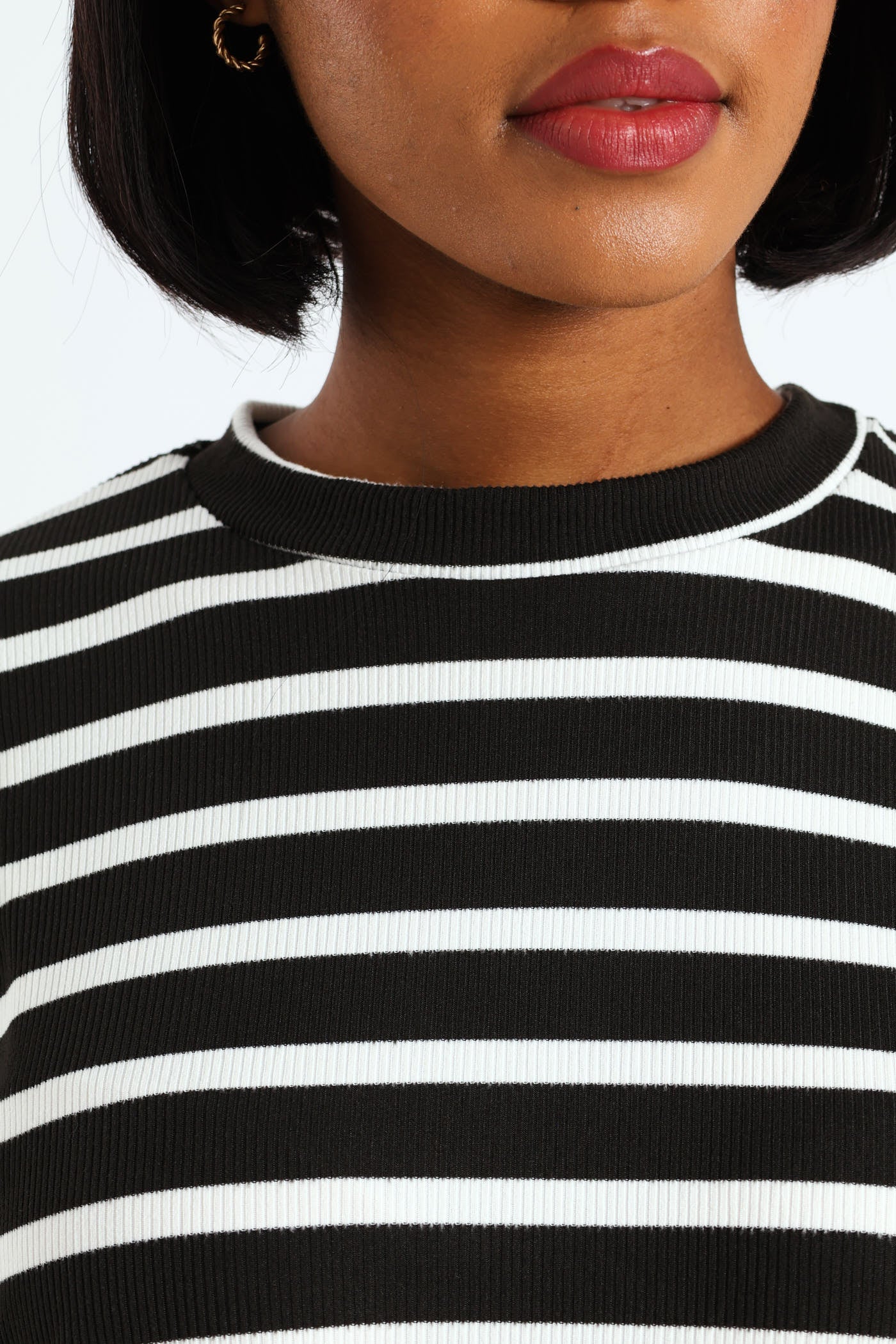 Oversized Striped Rib Boxy Tee - Black/Cream - Image 2