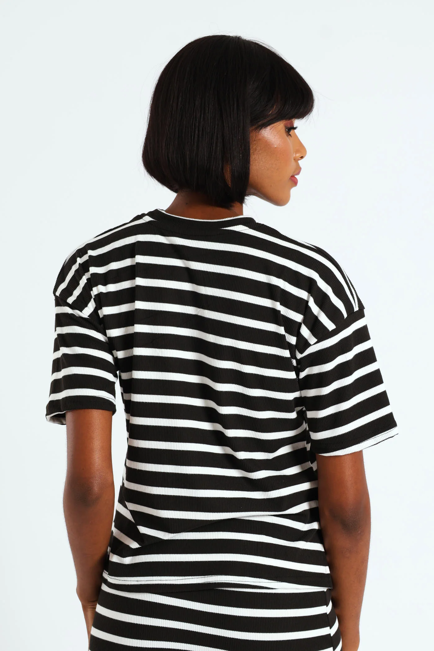 Oversized Striped Rib Boxy Tee - Black/Cream - Image 5