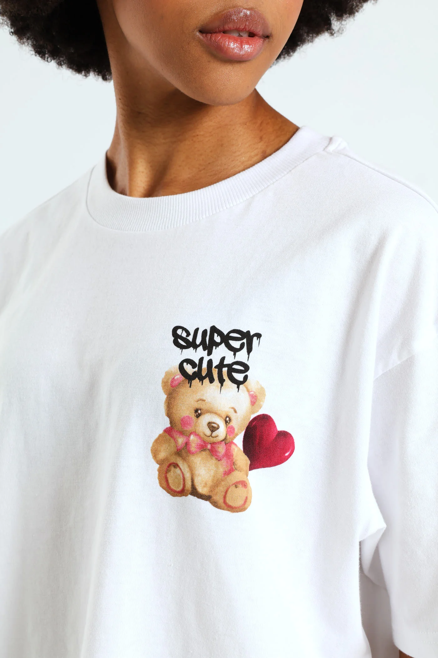 Oversized Teddy Heart Tee - White - Image 3