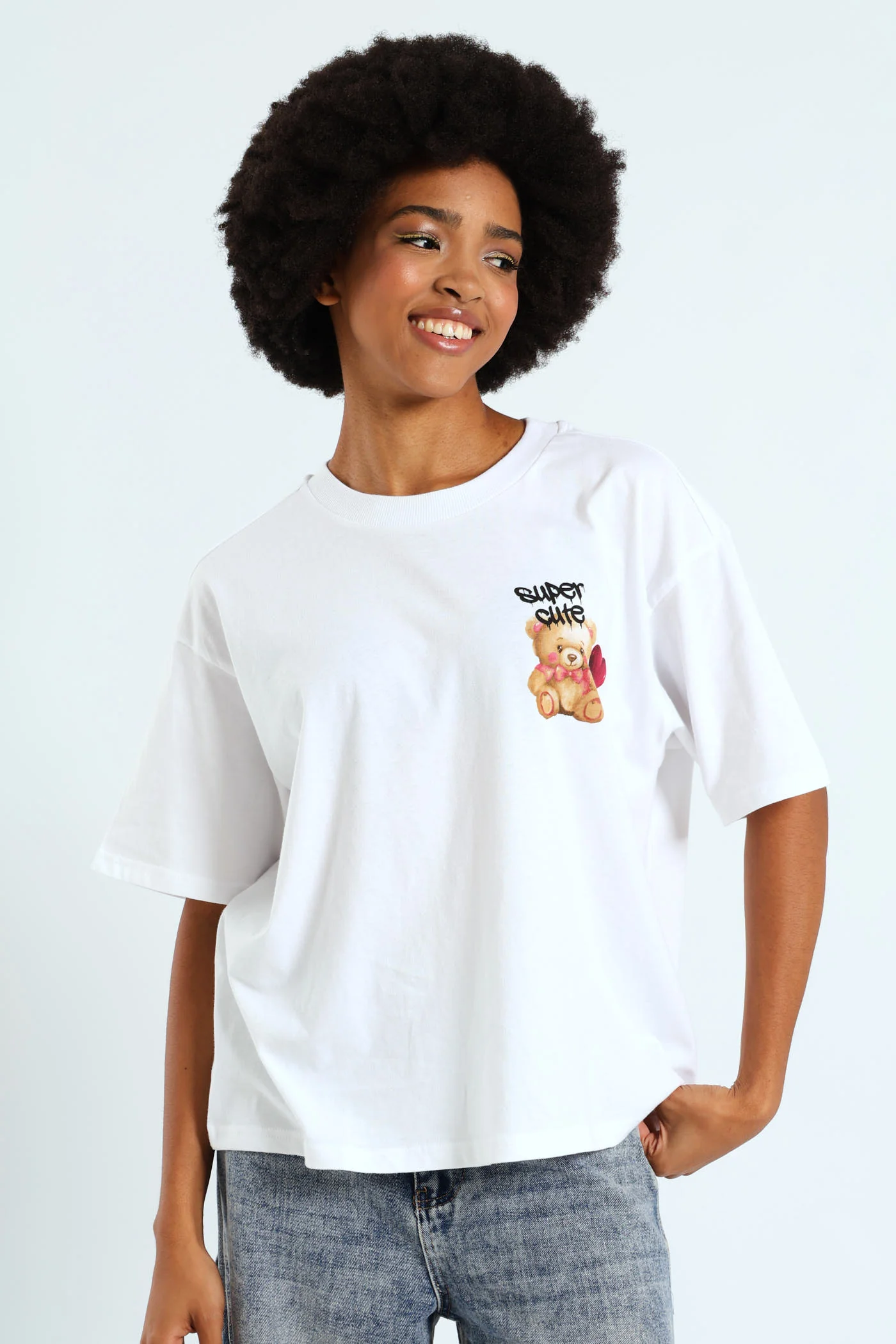 Oversized Teddy Heart Tee - White - Image 4