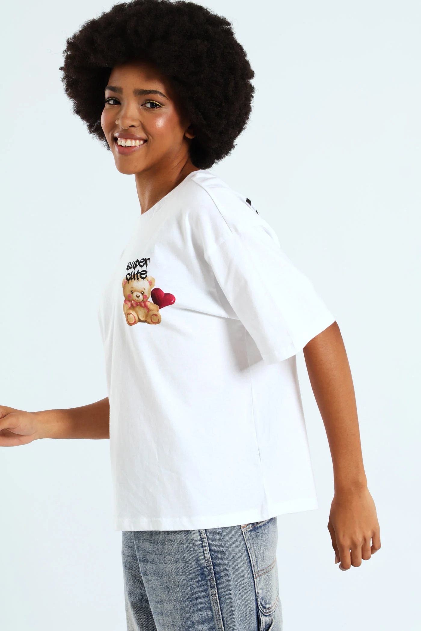 Oversized Teddy Heart Tee - White - Image 5