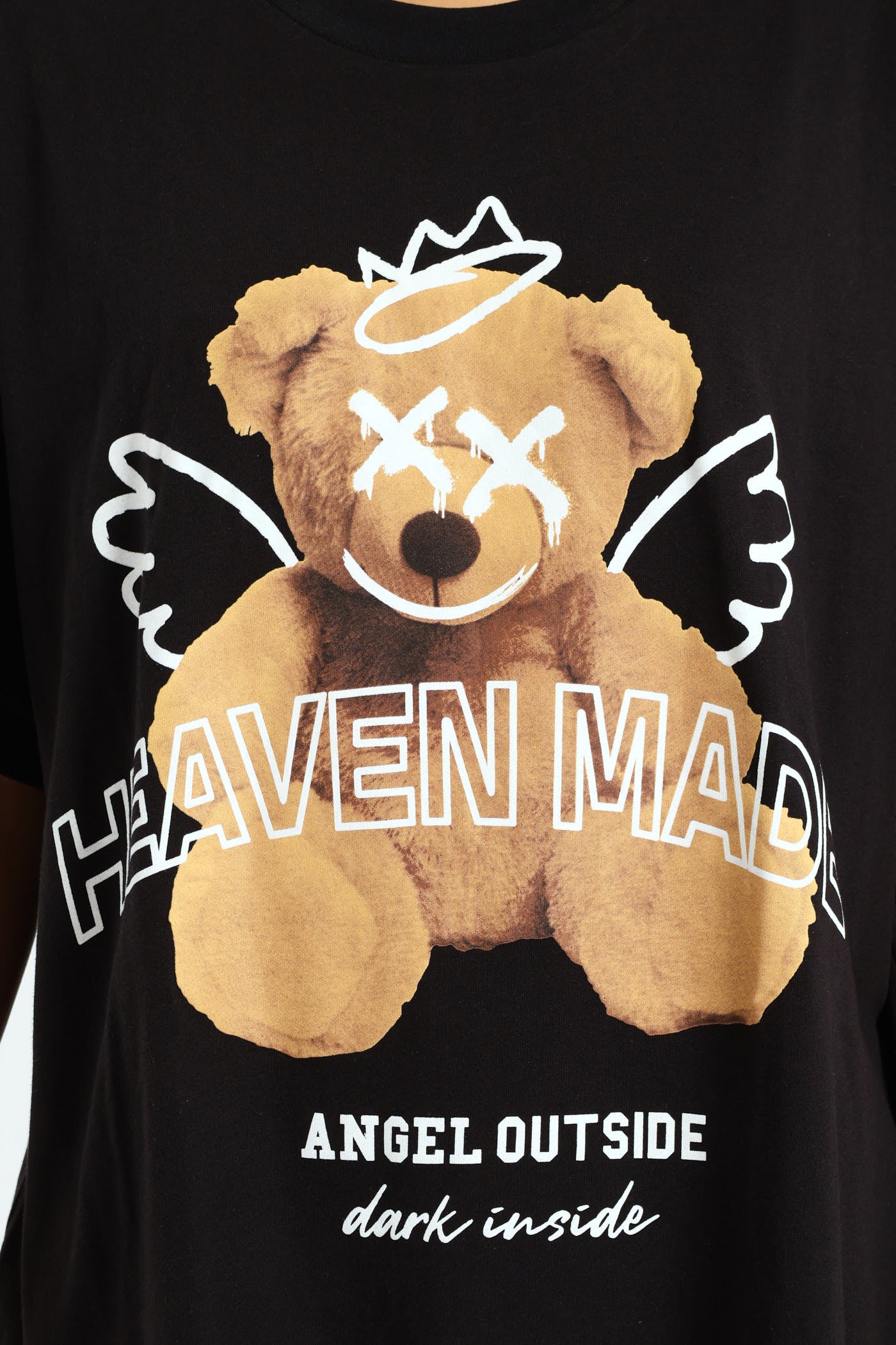 Oversized Printed Teddy Tee - Black - Image 2
