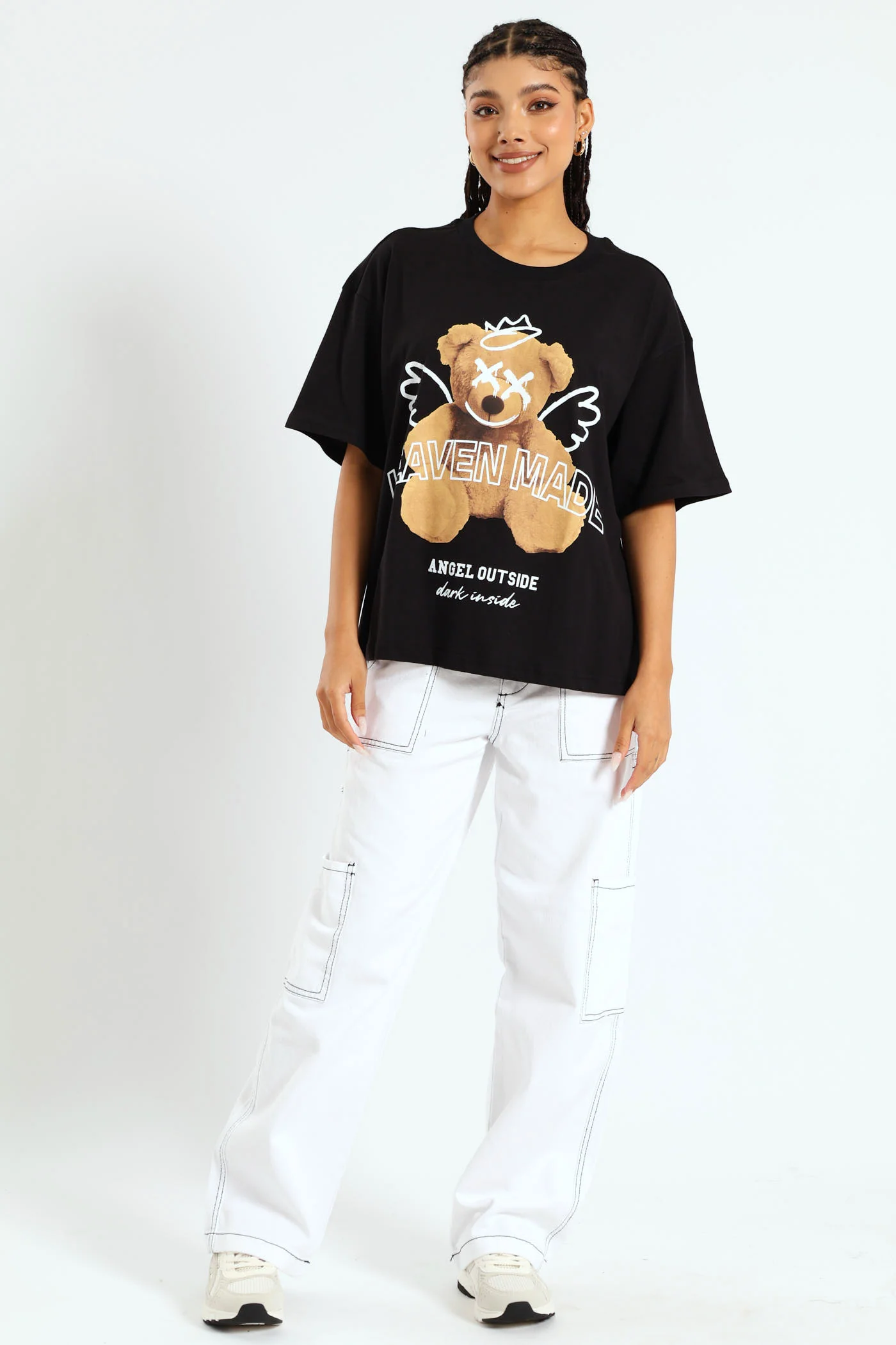 Oversized Printed Teddy Tee - Black - Image 5