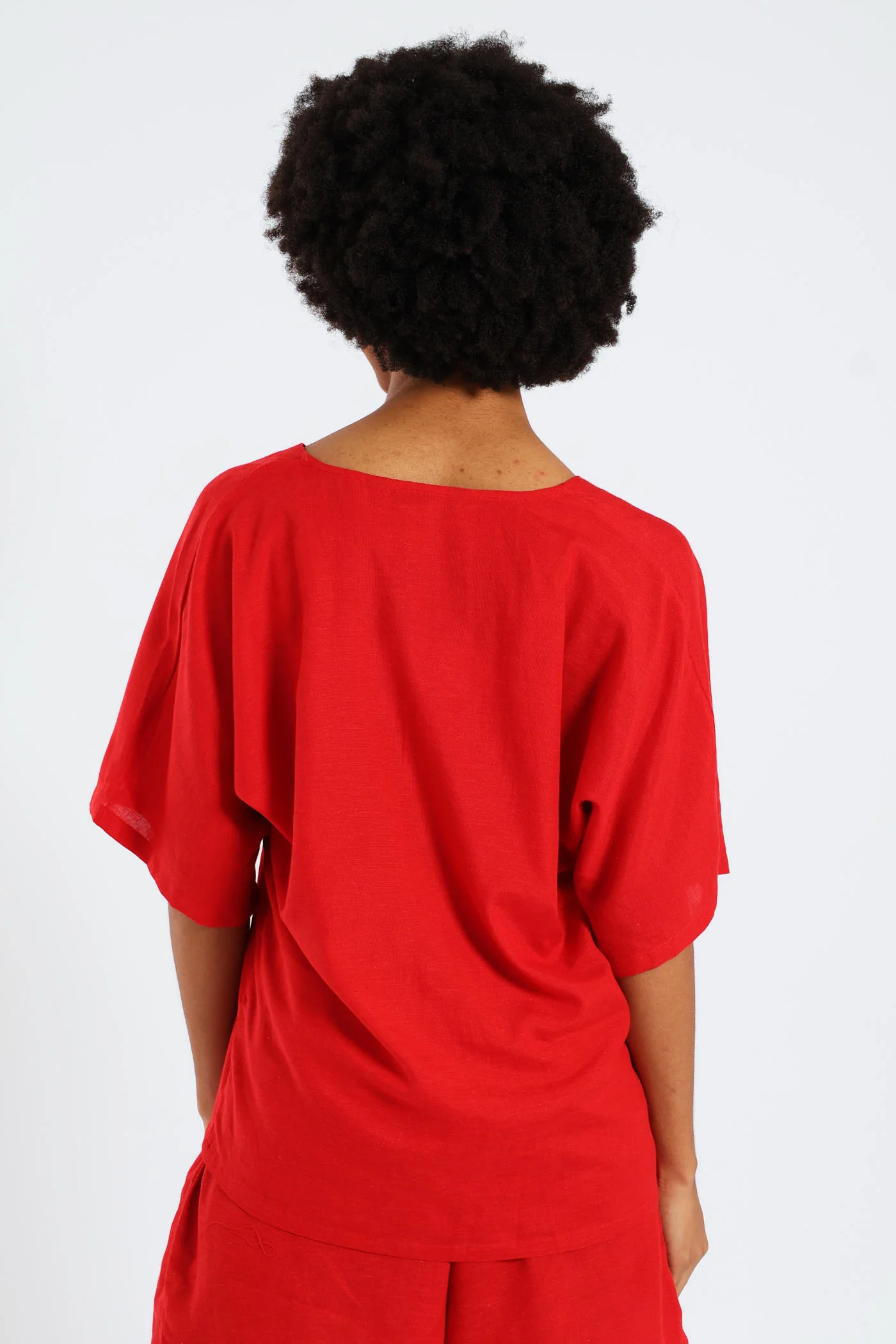 Oversized Tie Front Shirt - Red - Image 4