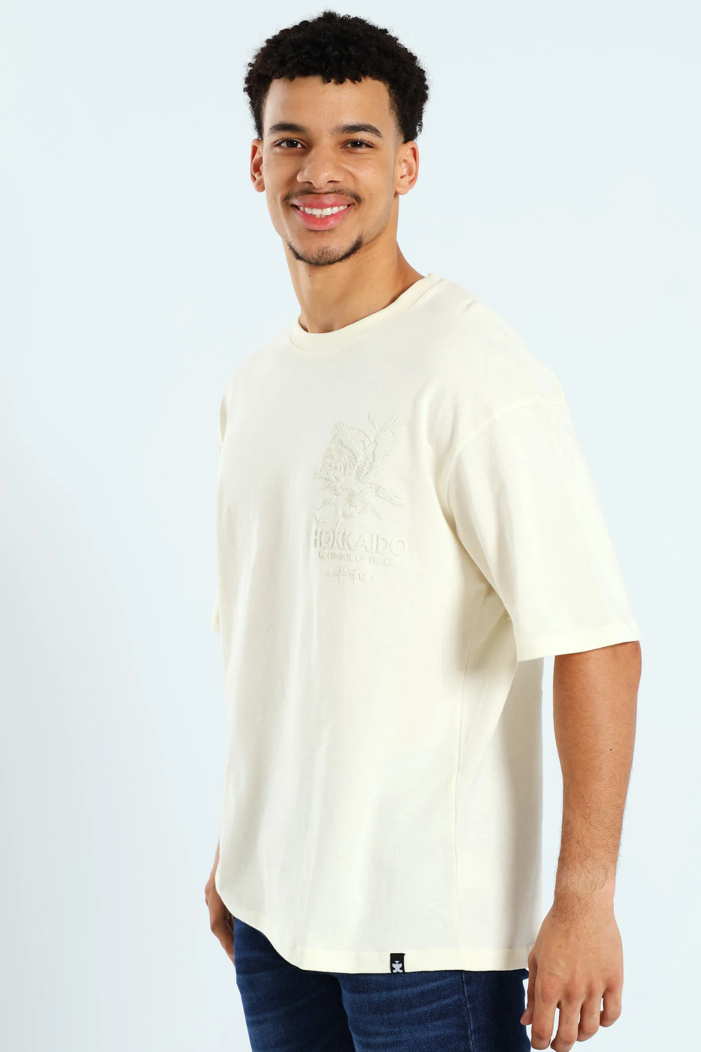 Oversized Tonal Eagle Front & Back Print Tee - Ecru - Image 3