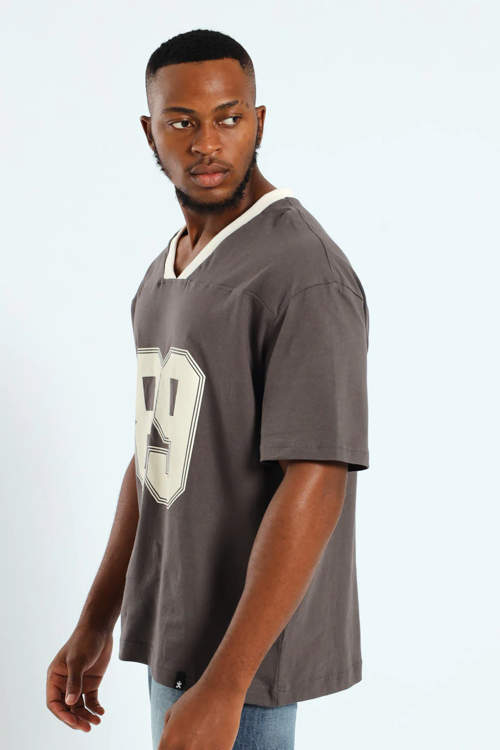 Oversized V-Neck Number Tee - Dark Grey - Image 2