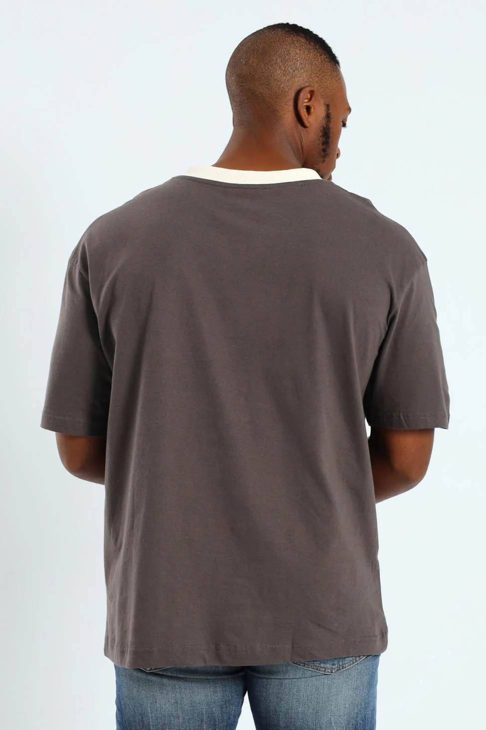 Oversized V-Neck Number Tee - Dark Grey - Image 3