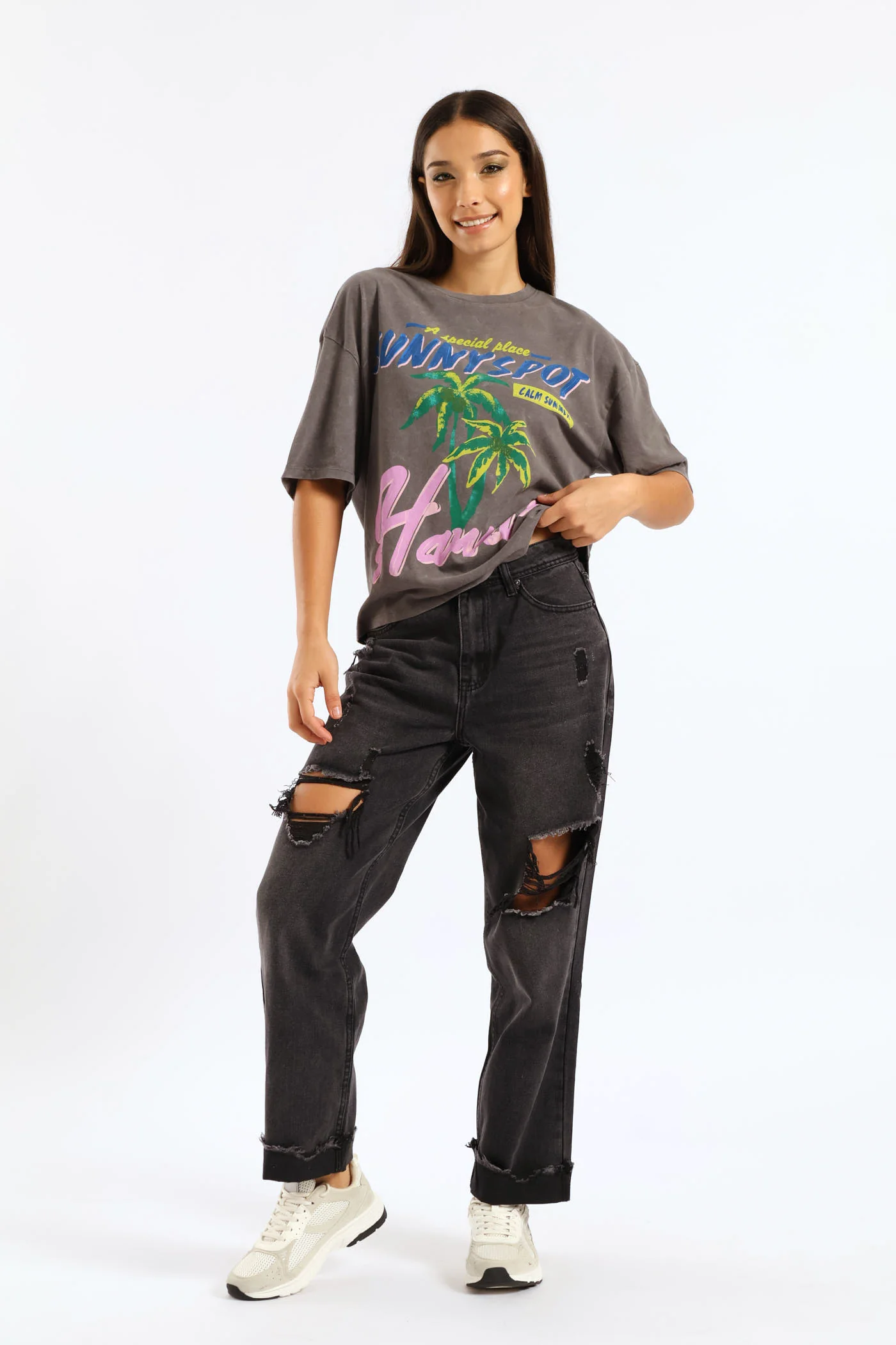 Oversized Washed Tropical Tee - Charcoal - Image 5