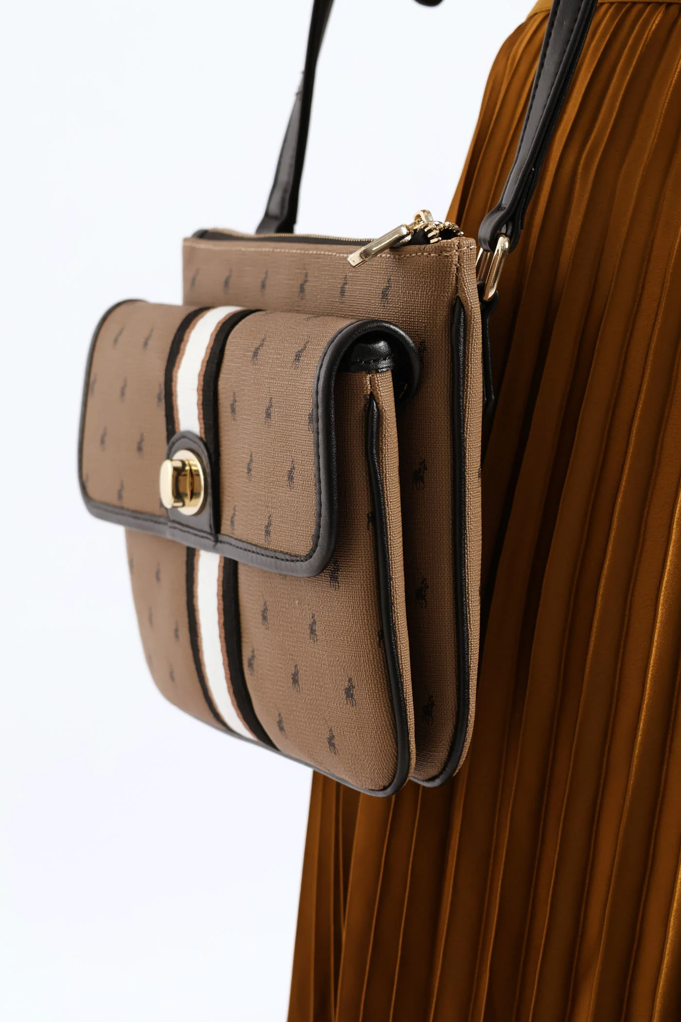 Oxford Double Pocket Sling Bag - Camel - Image 2