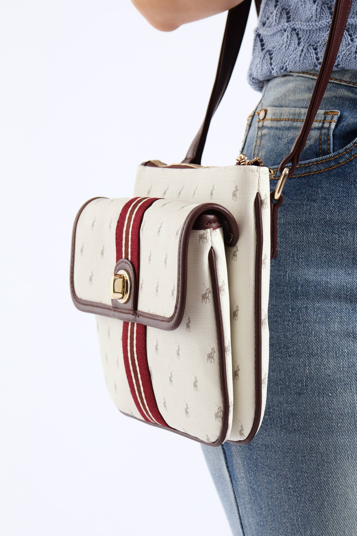 Oxford Double Pocket Sling Bag - Grey - Image 3