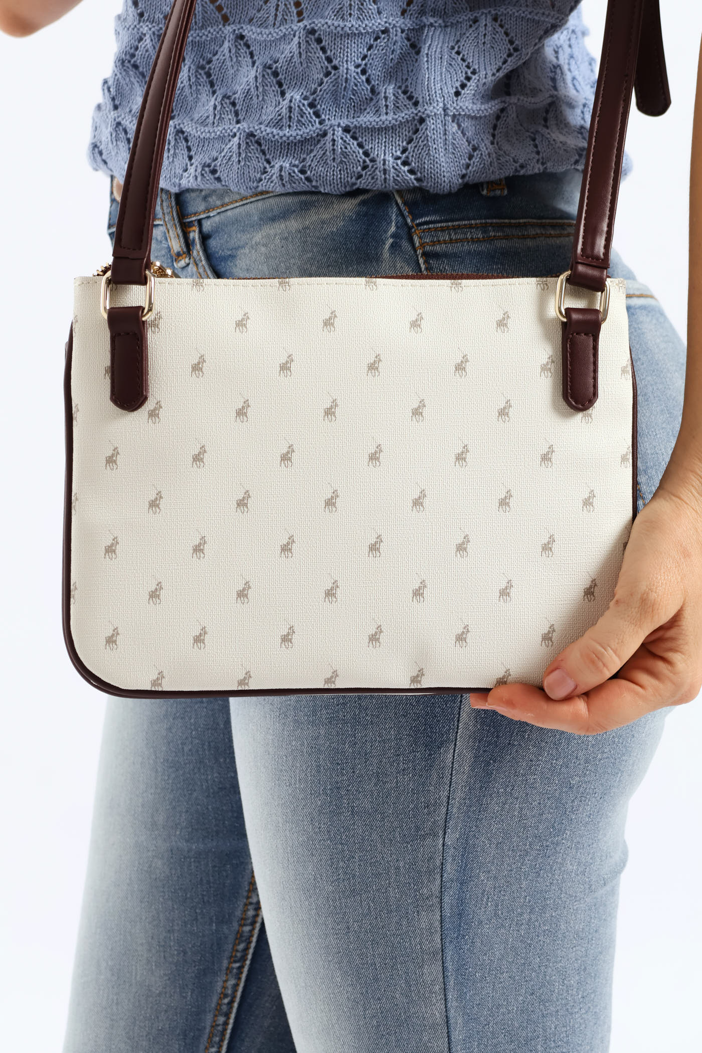 Oxford Double Pocket Sling Bag - Grey - Image 4