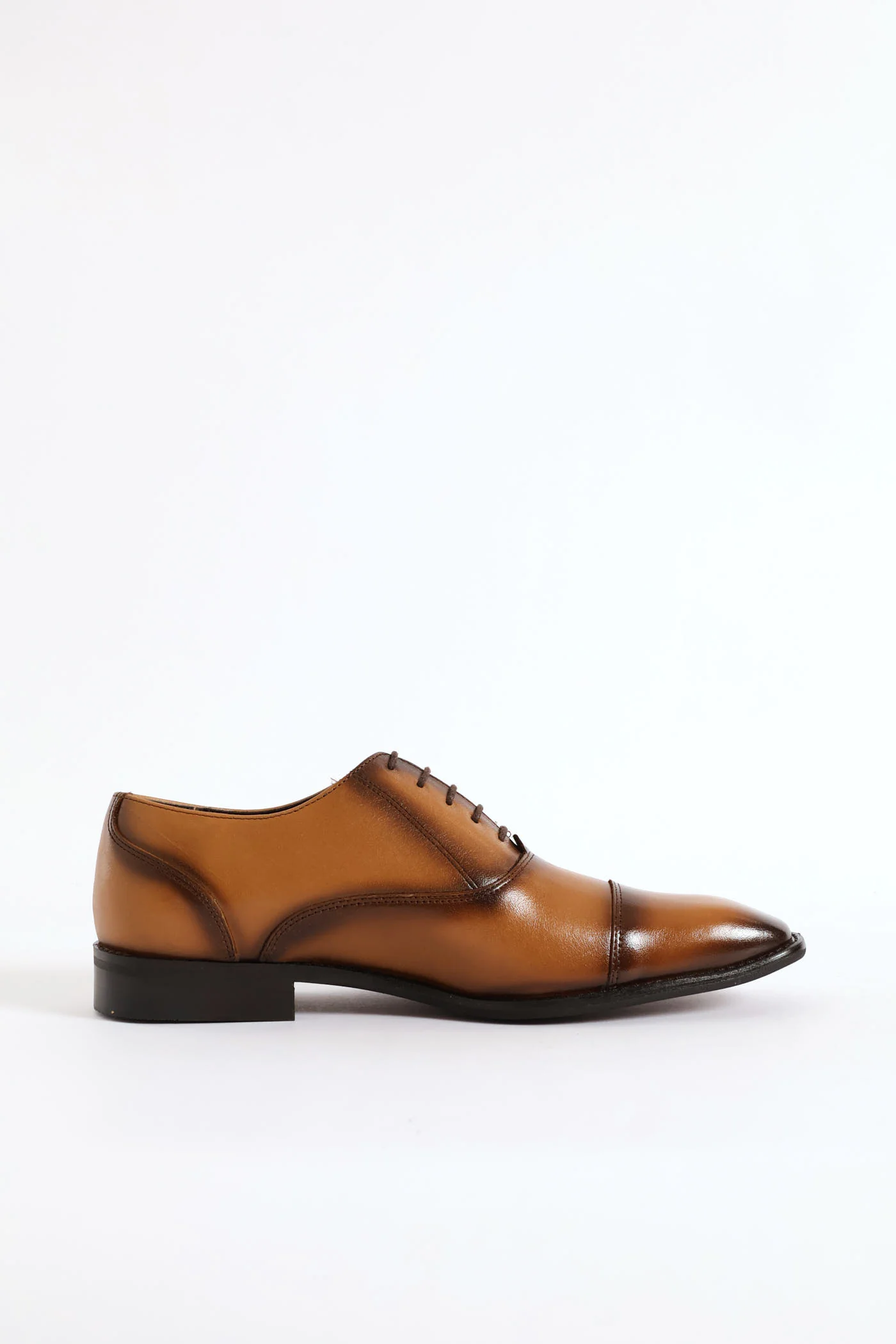 Oxford Lace Up Smart Shoe With Toe Cap - Tan - Image 5