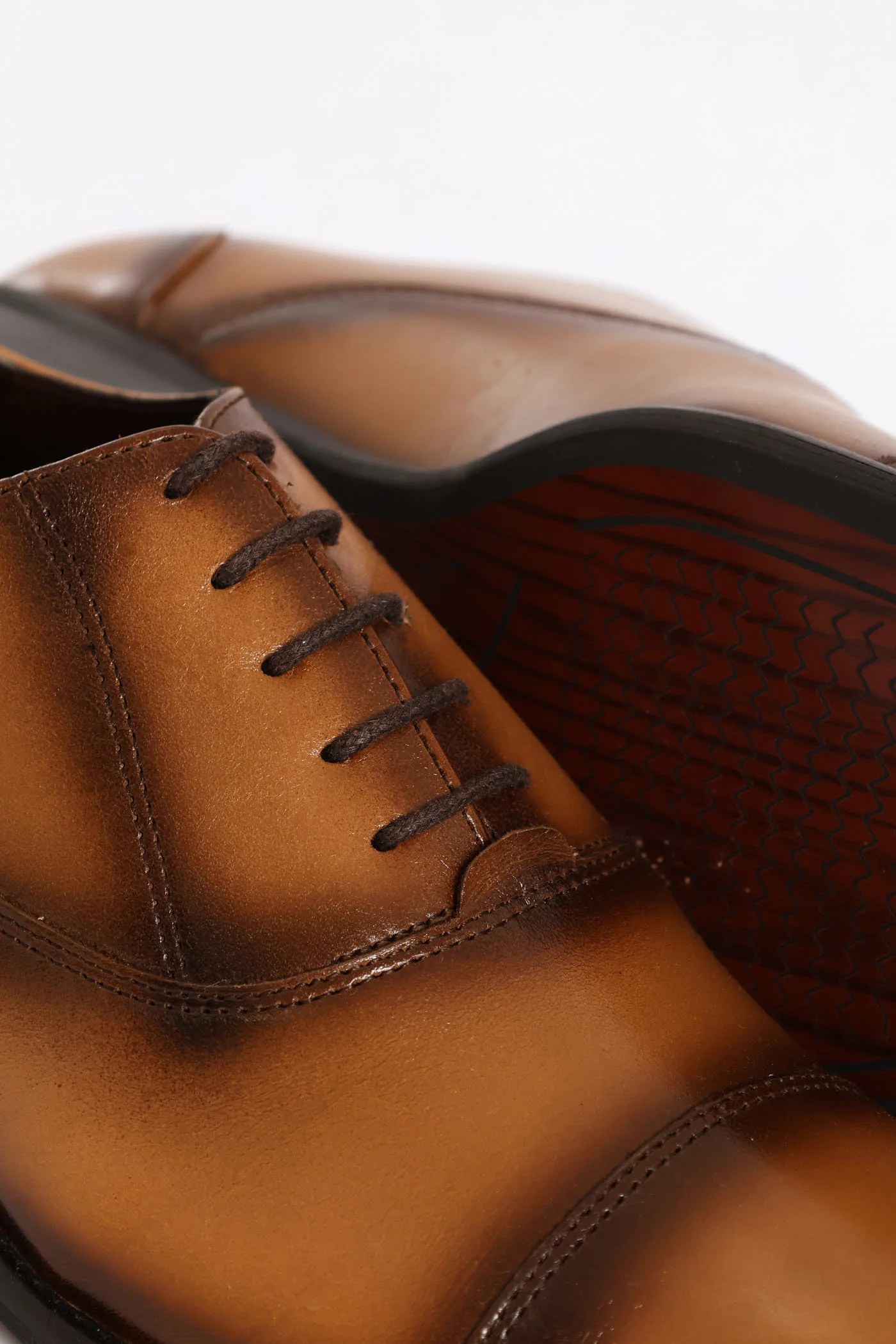 Oxford Lace Up Smart Shoe With Toe Cap - Tan - Image 6