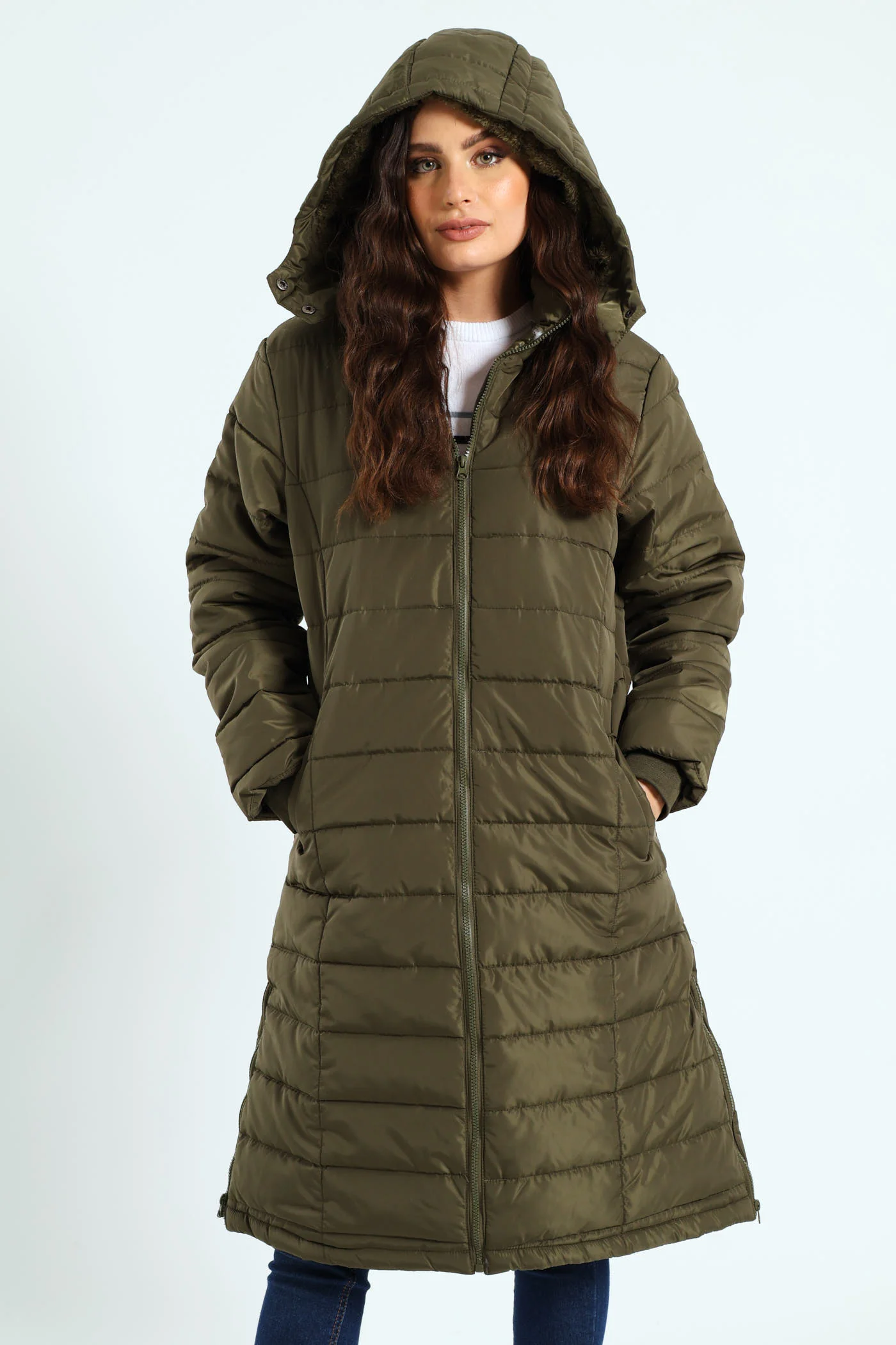 Padded Puffer Jacket With Detachable Hood - Dark Fatigue - Image 2