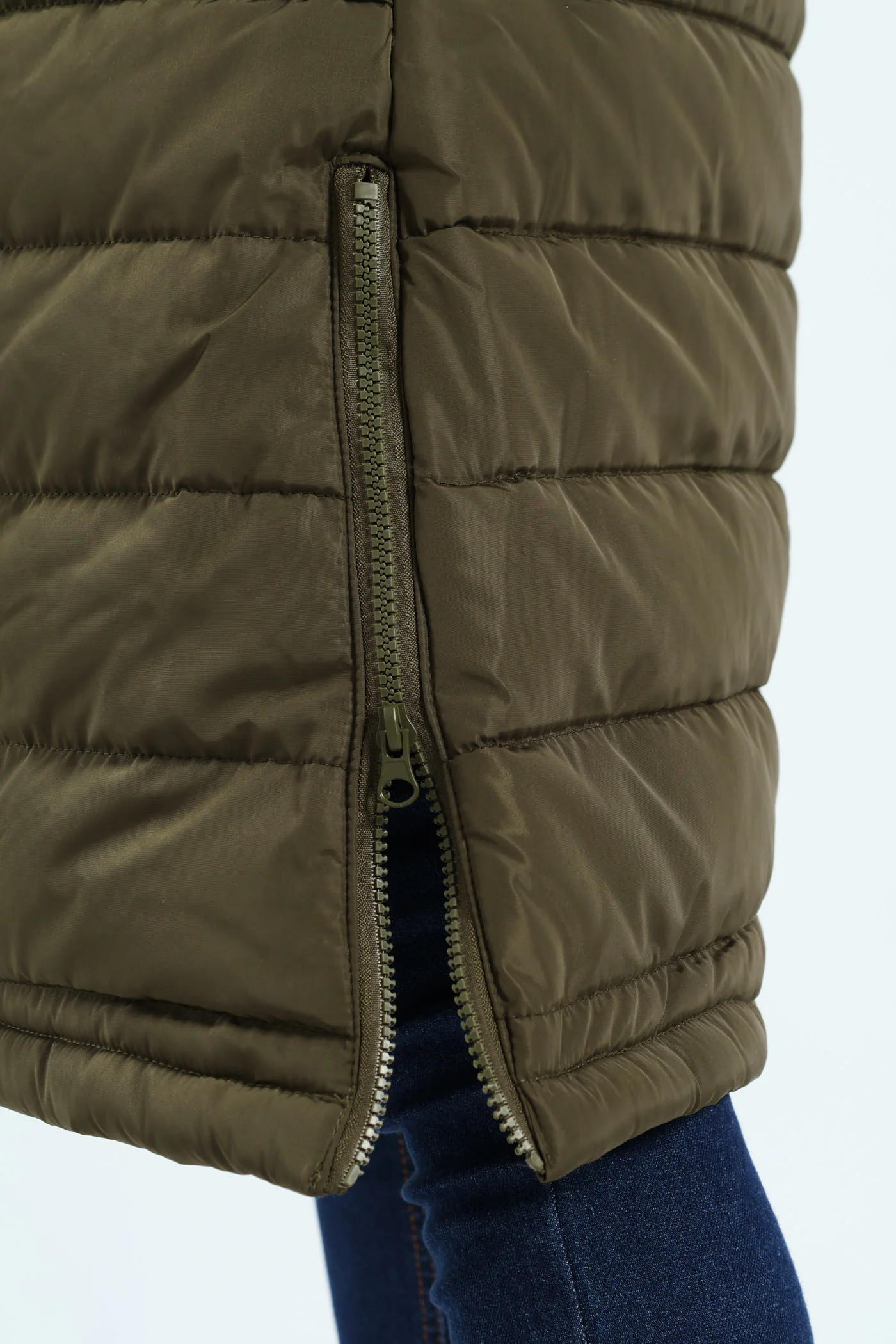 Padded Puffer Jacket With Detachable Hood - Dark Fatigue - Image 5
