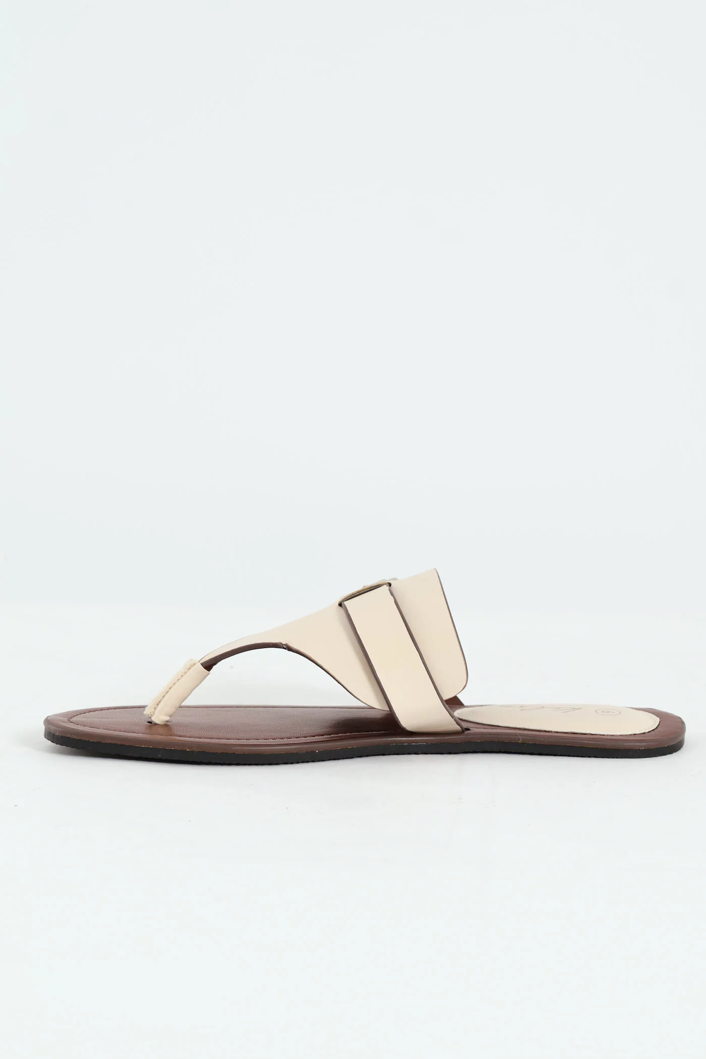 Padded Sock & Buckle Detail Thong Sandal - Off White - Image 4