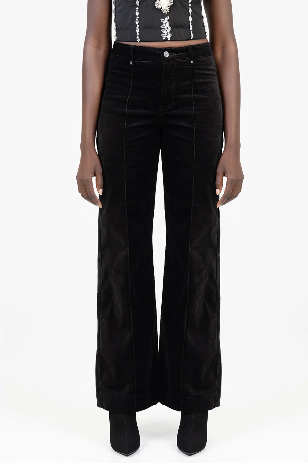 Paige High Waist Tailored Style Wide Leg Denim - Black - Image 3