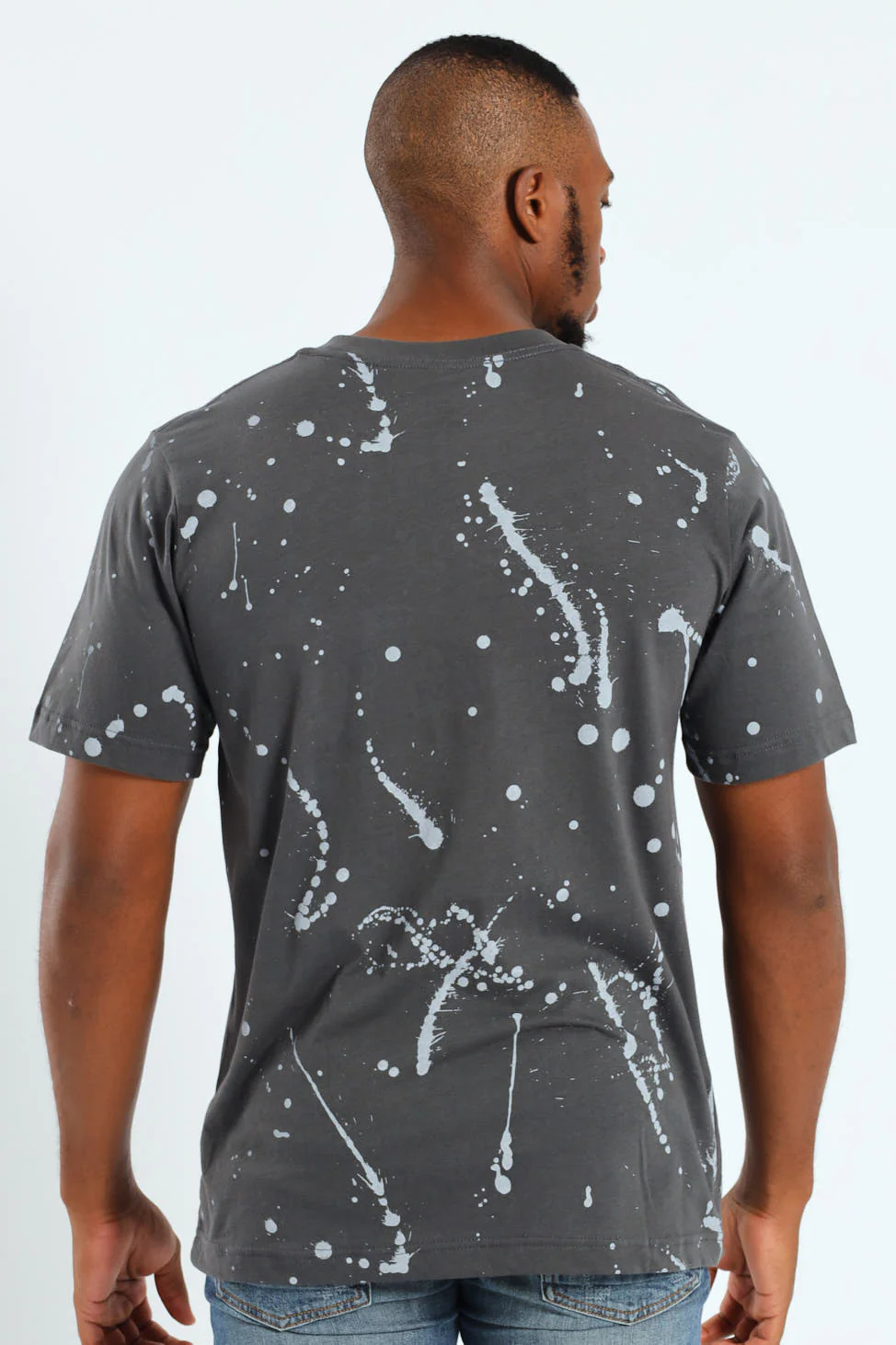 Paint Splatter Print Tee - Dark Grey - Image 3
