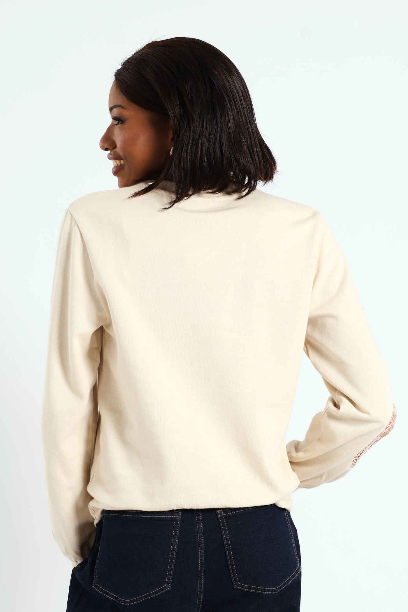 Paisley Embroidered Sleeve Pullover - Fawn - Image 4