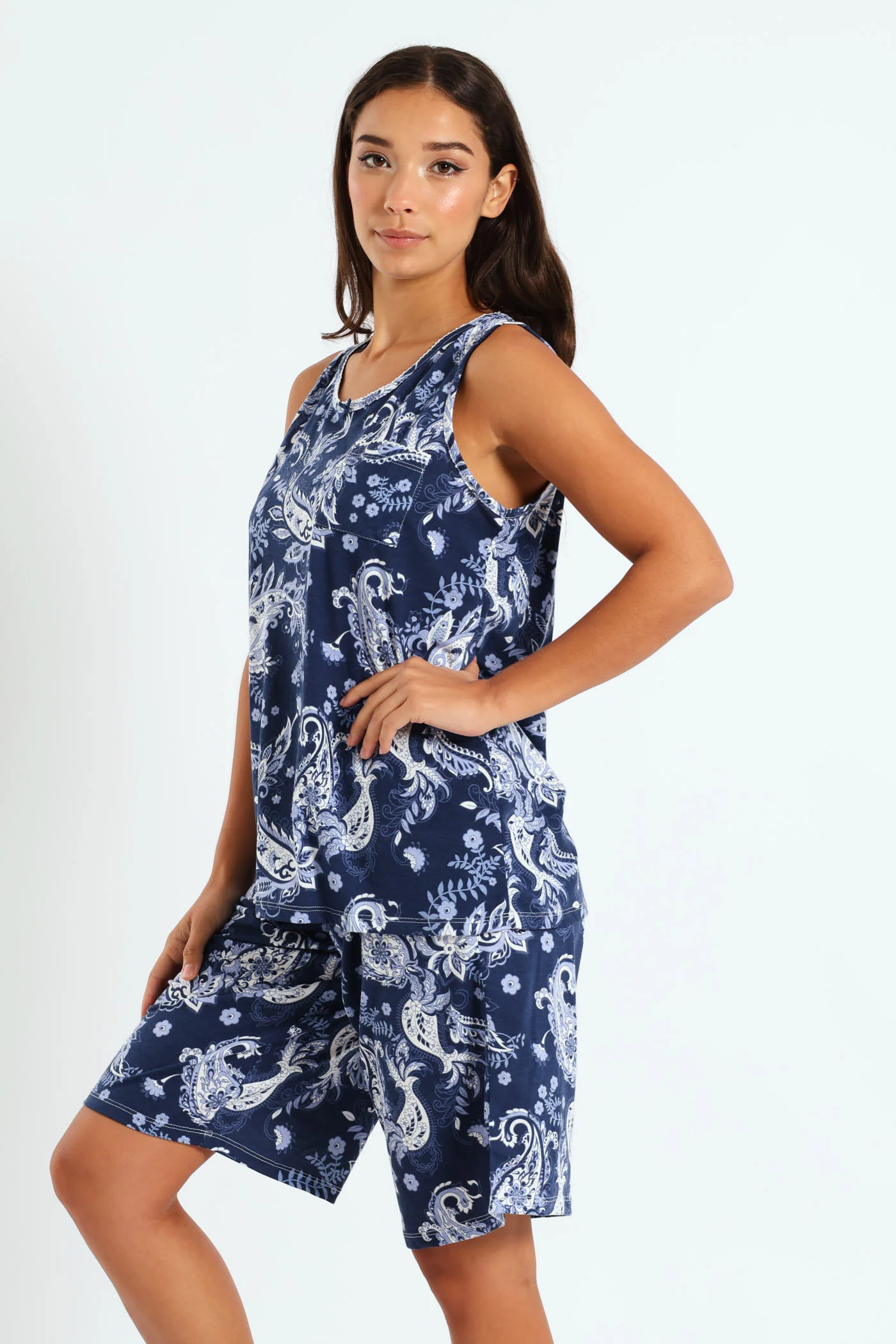 Paisley Top & Short Set - Navy - Image 3