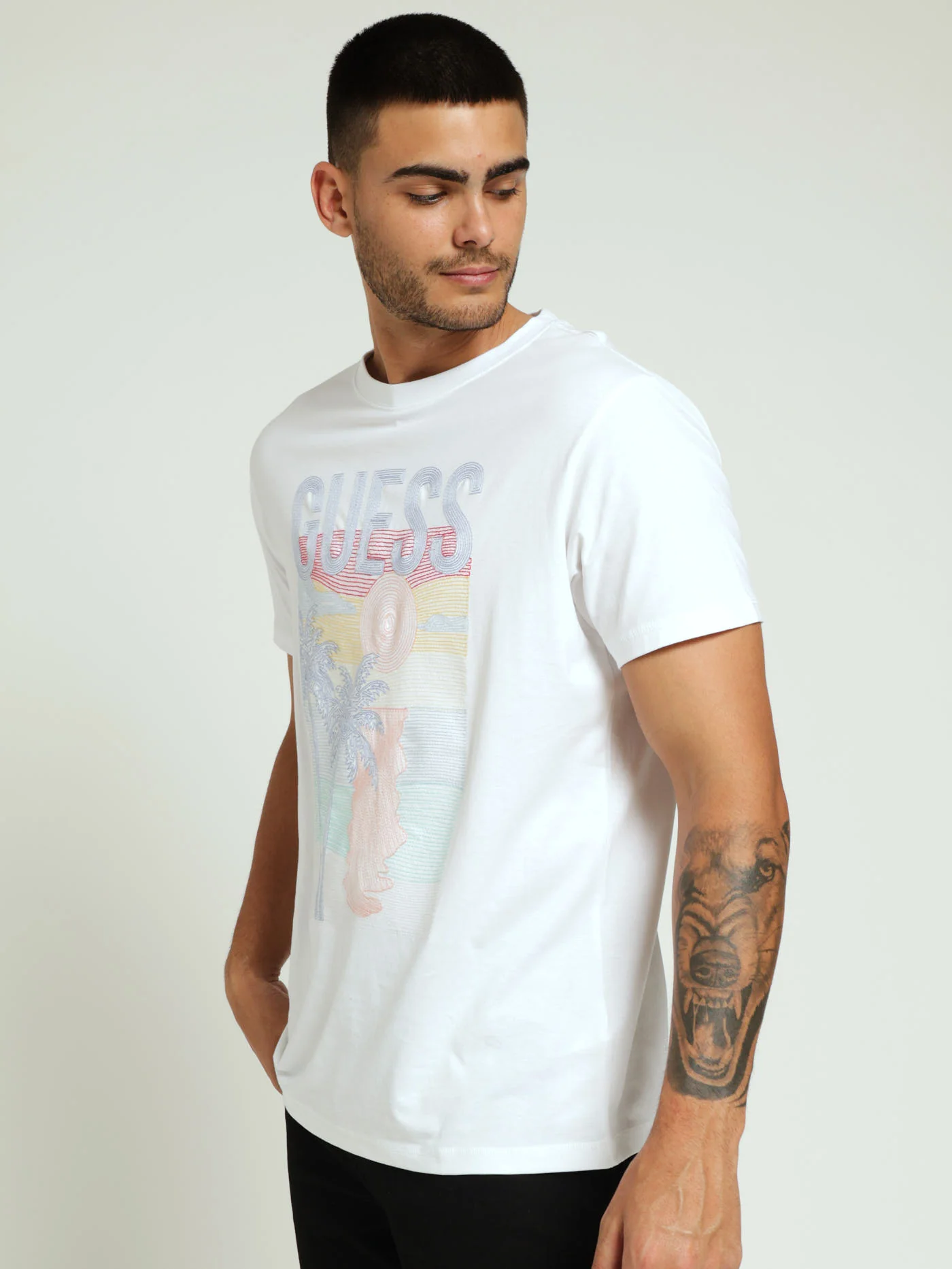Palm Embroidered Tee - White - Image 2