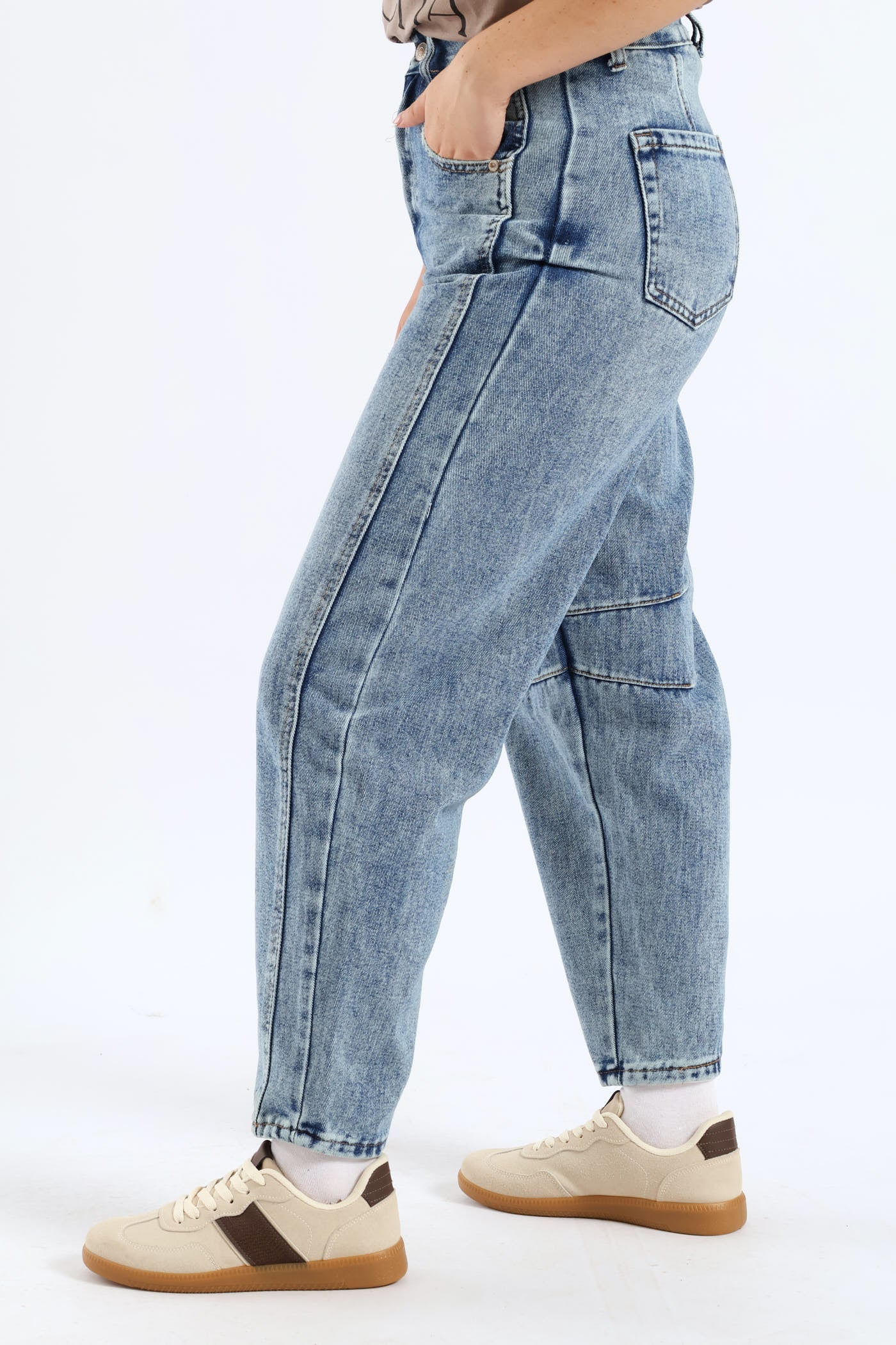 Panel Barrel Jean - Mid Blue - Image 4
