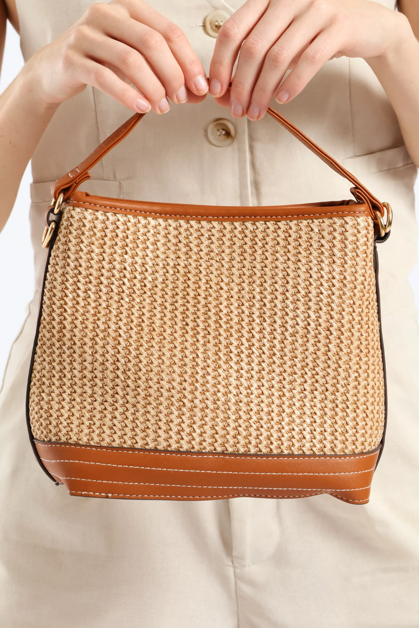 Panel Front Clasp Crossbody Bag - Tan - Image 4