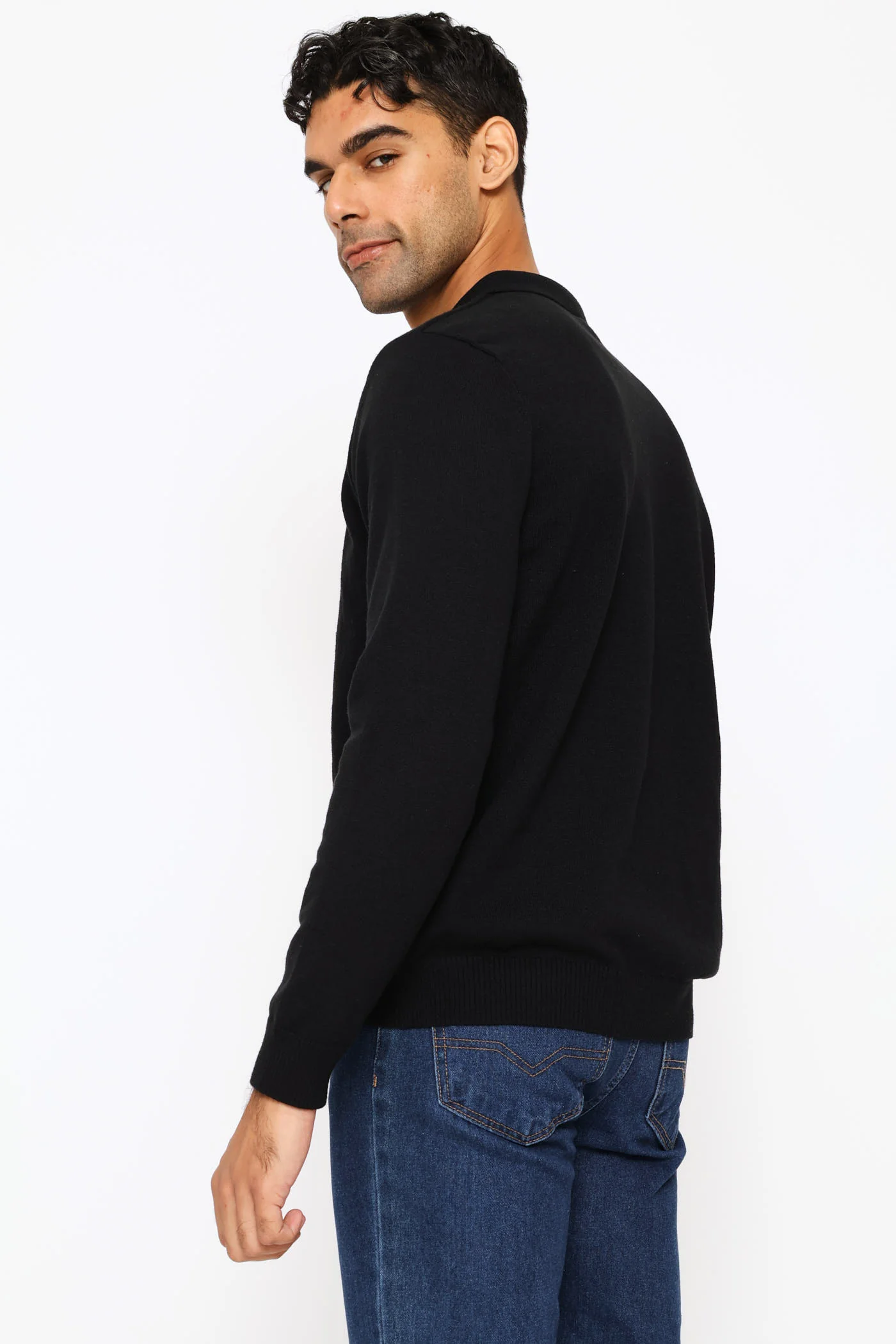 Panel Stripe Guage Polo Knitwear - Black - Image 3