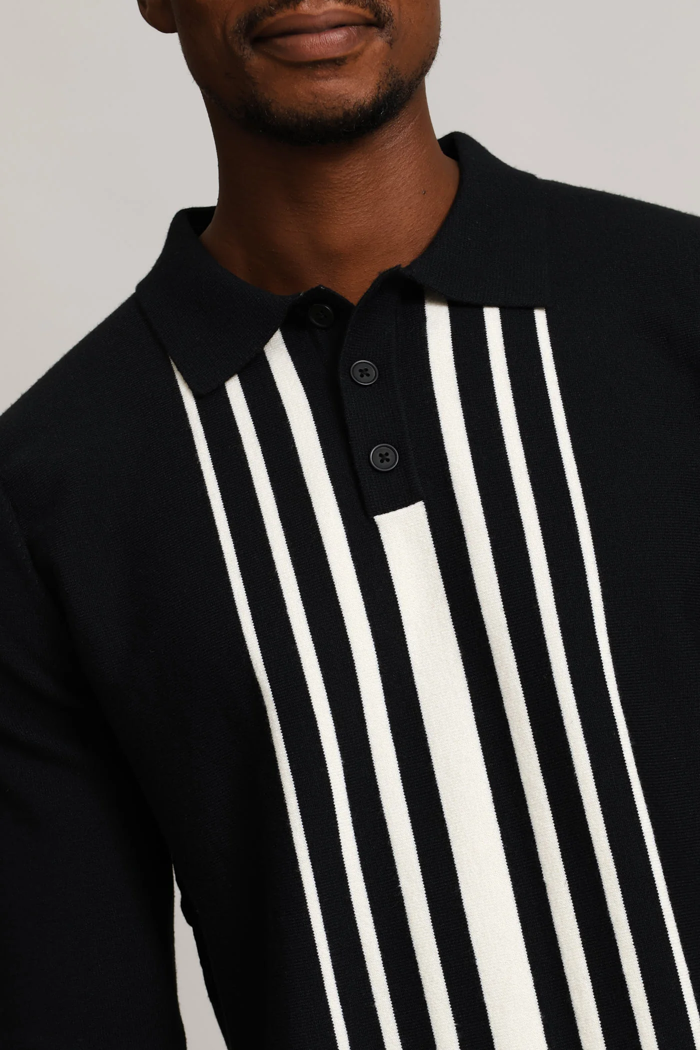 Panel Stripe Guage Polo Knitwear - Black - Image 7