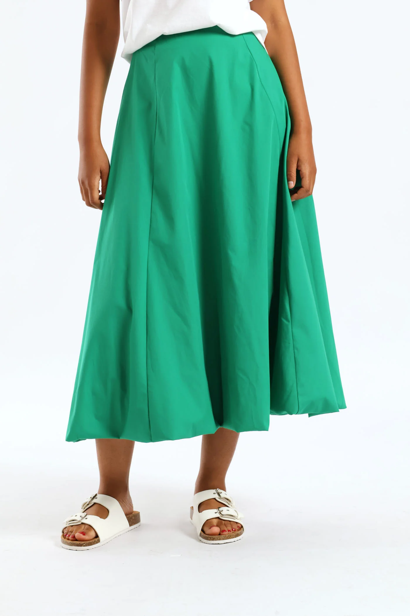 Panelled Bubble Midi Skirt - Emerald - Image 2