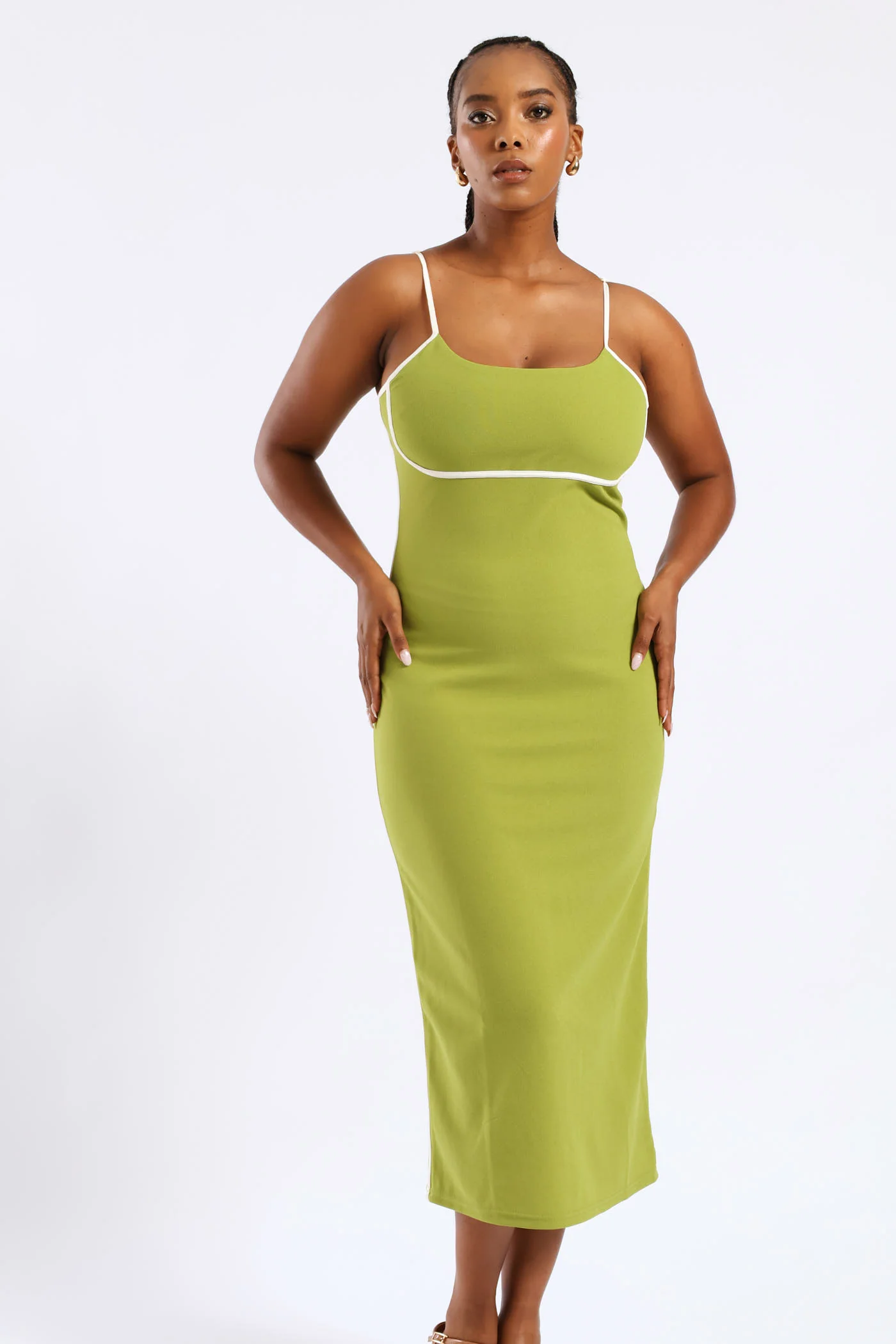 Panelled Contrast Bodycon Maxi Dress - Chartreuse - Image 3
