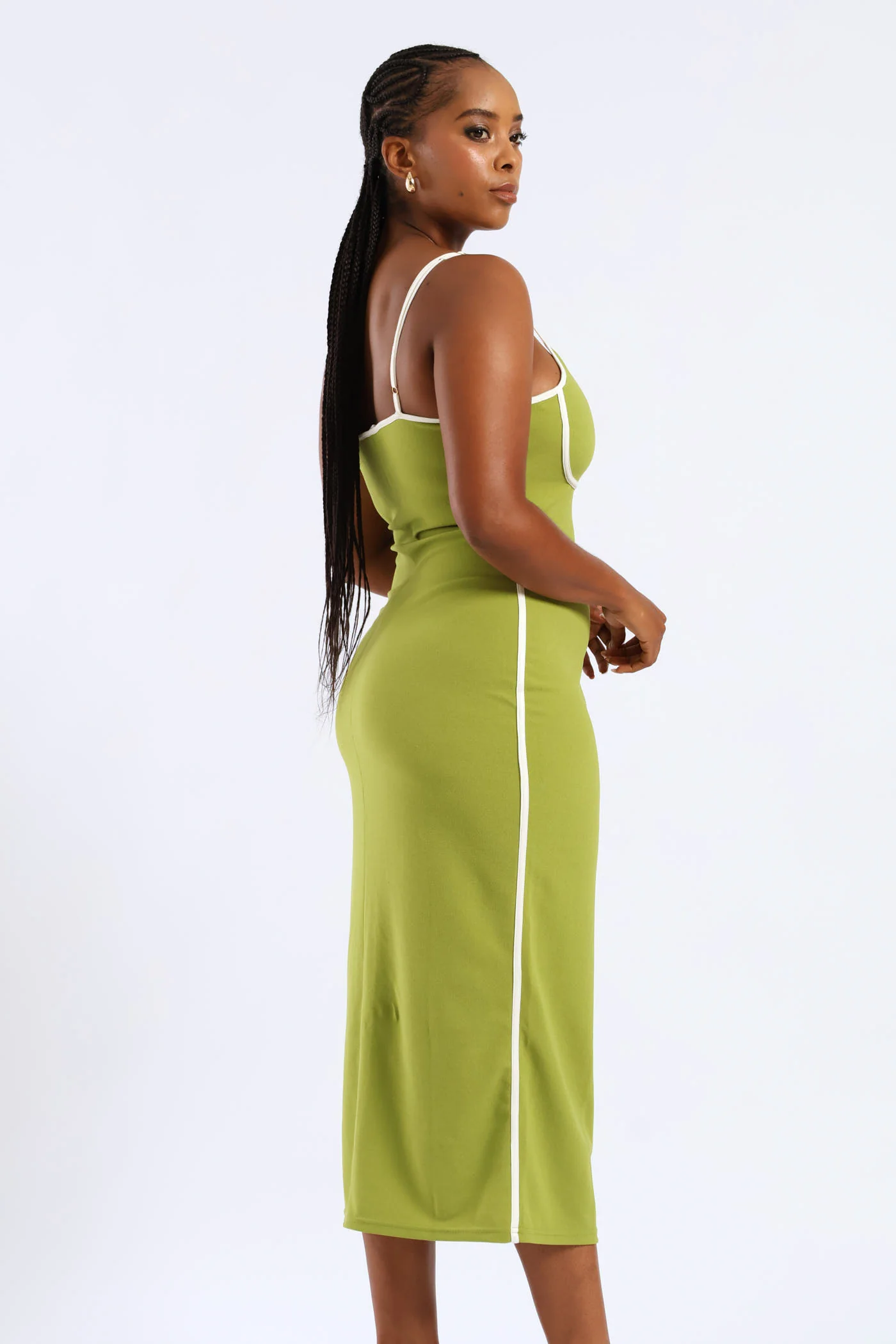 Panelled Contrast Bodycon Maxi Dress - Chartreuse - Image 4