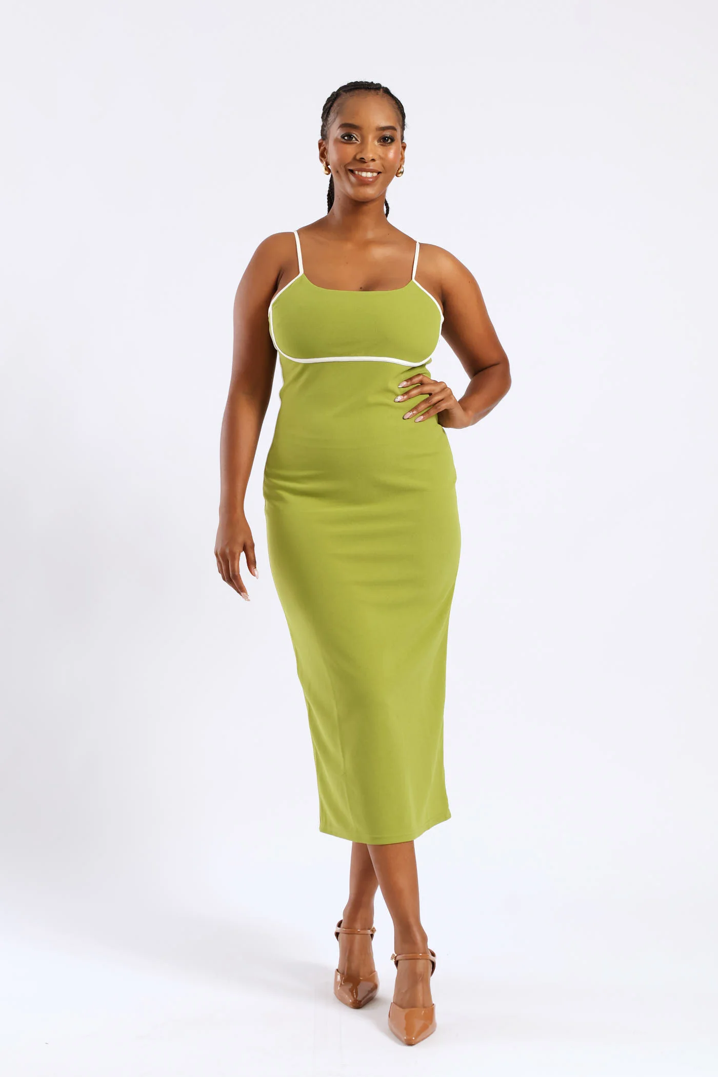 Panelled Contrast Bodycon Maxi Dress - Chartreuse - Image 5