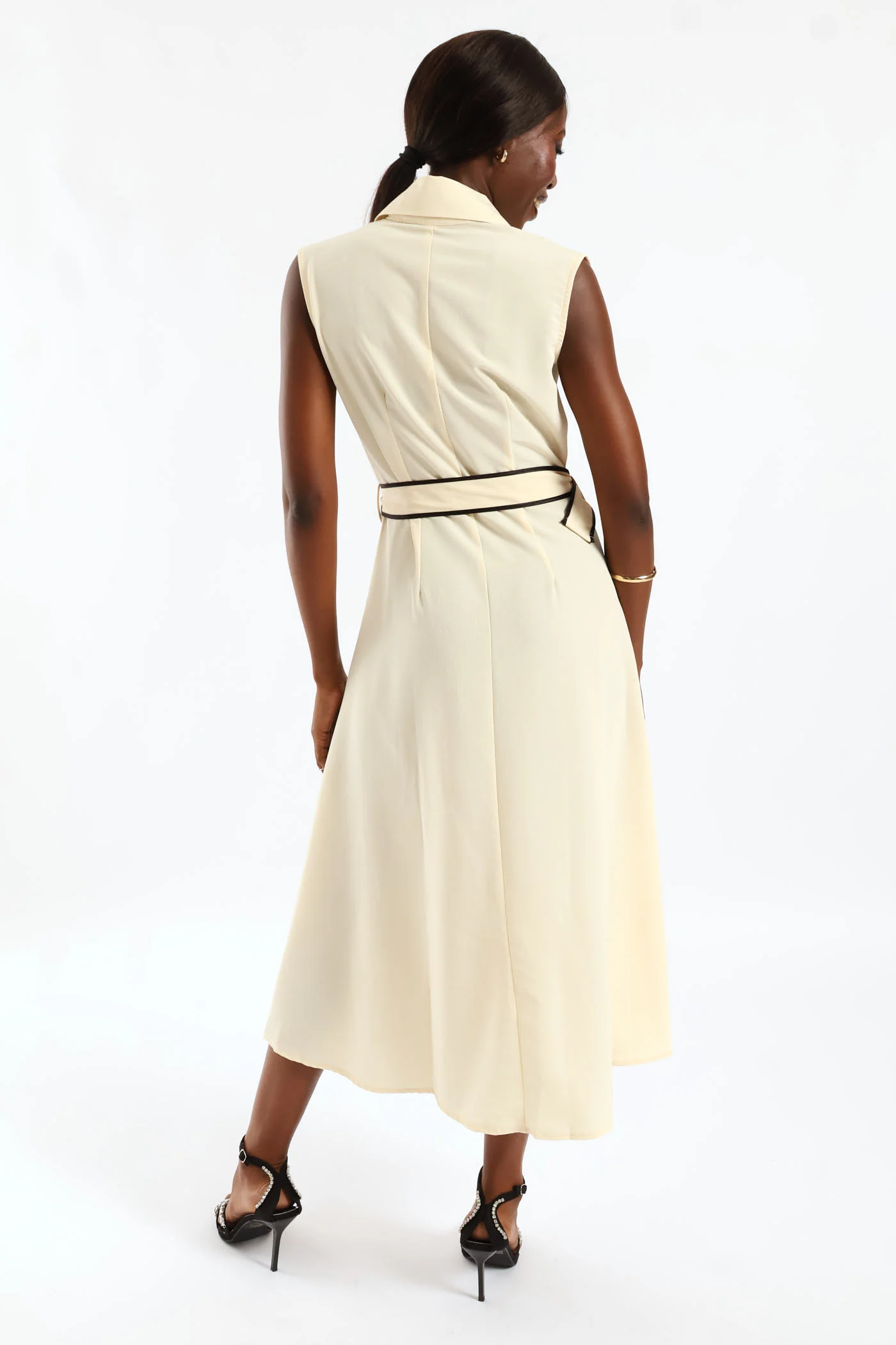 Panelled Contrast Shirt Maxi Dress - Cream/Black - Image 5