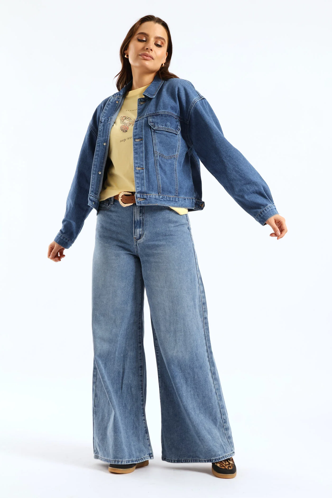 Panelled Denim Trucker Jacket - Medium Wash - Image 3