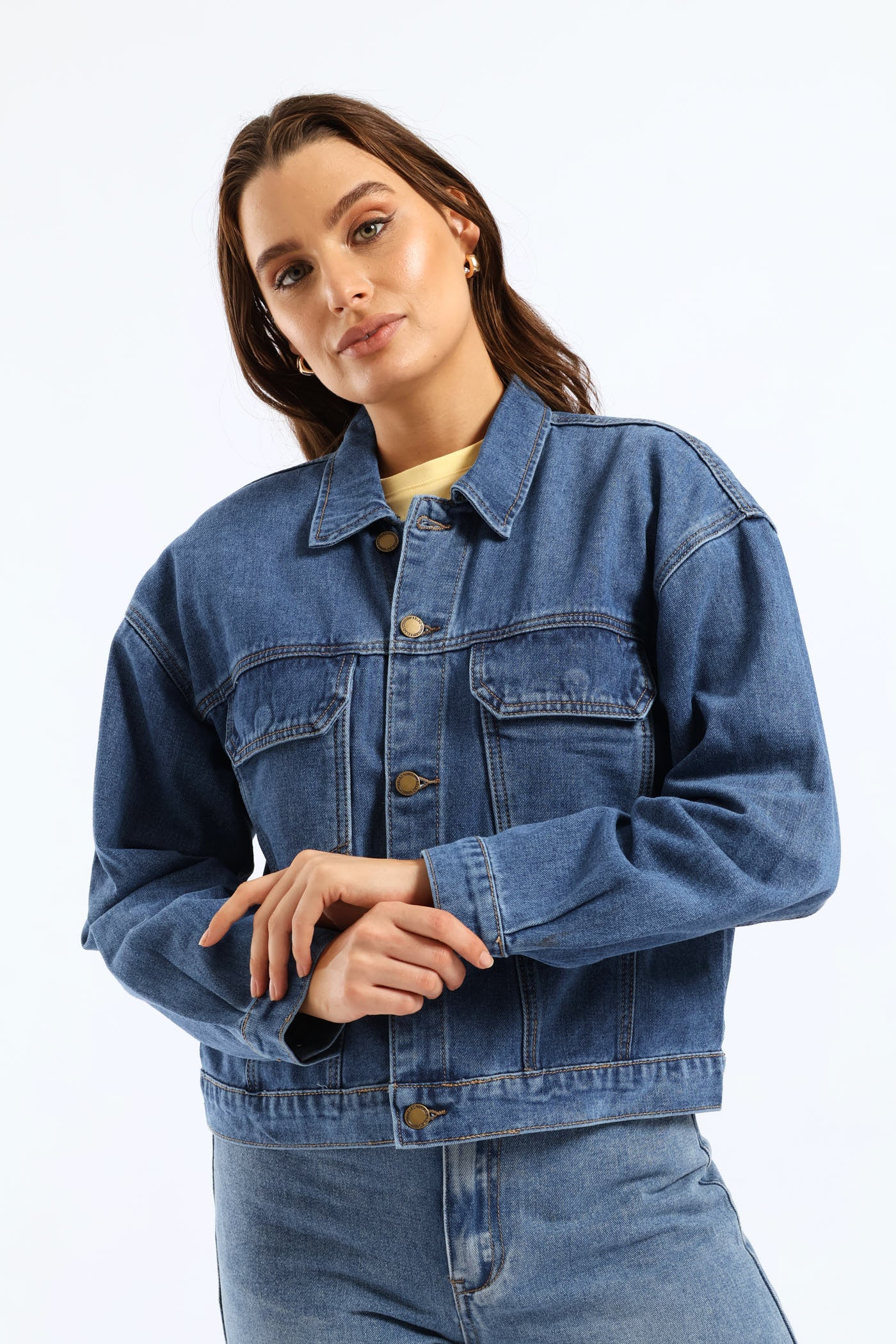 Panelled Denim Trucker Jacket - Medium Wash - Image 4