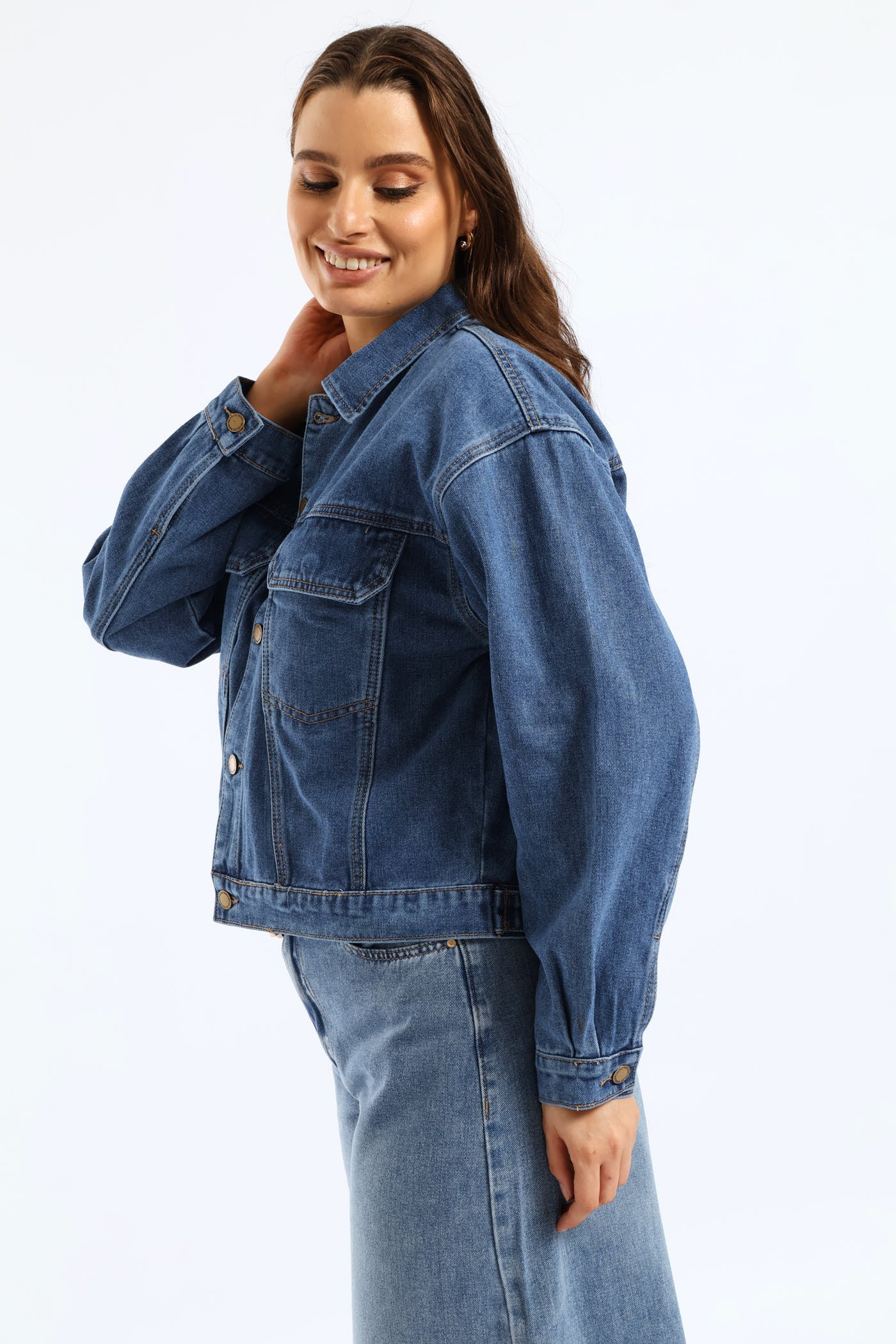 Panelled Denim Trucker Jacket - Medium Wash - Image 5