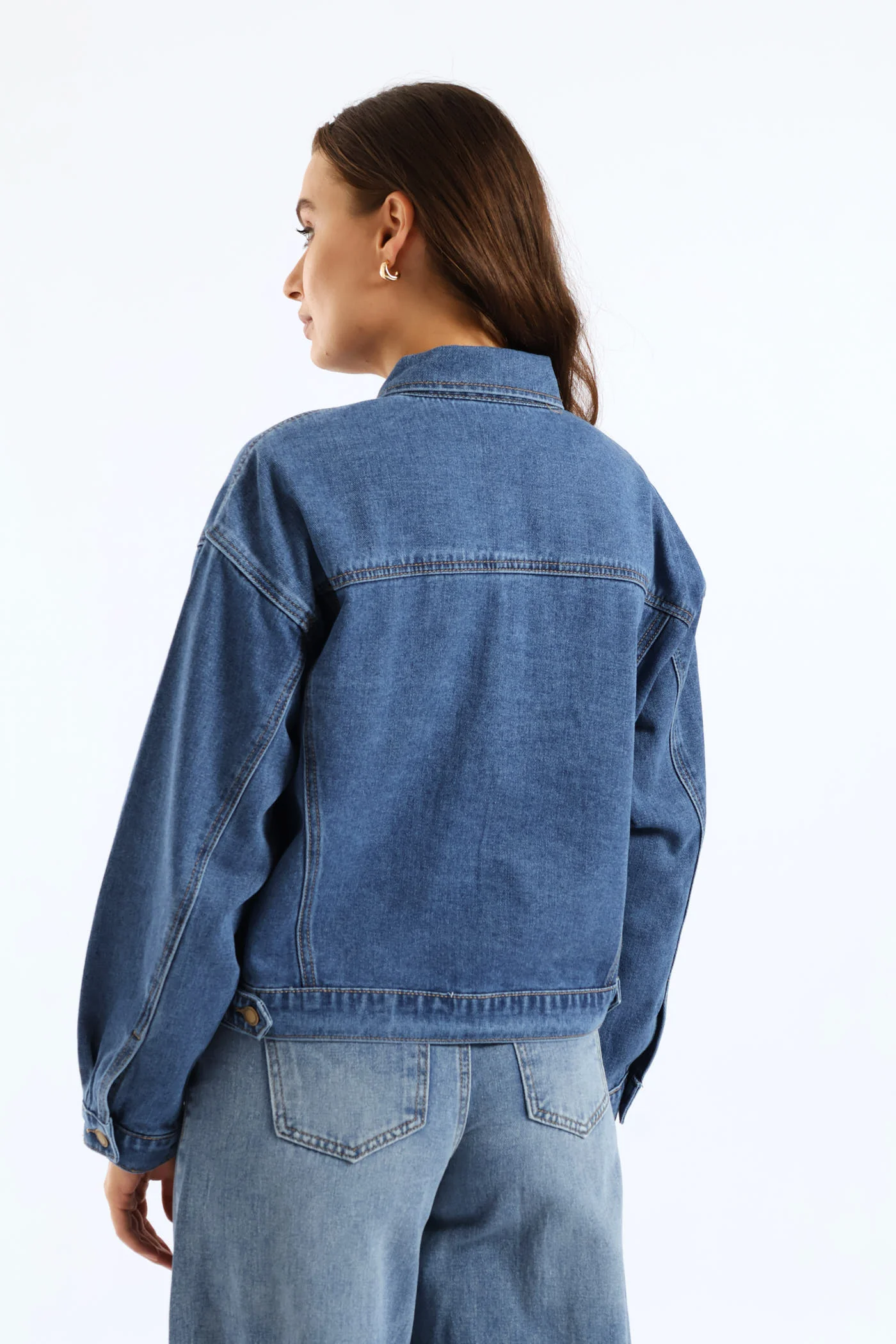 Panelled Denim Trucker Jacket - Medium Wash - Image 6