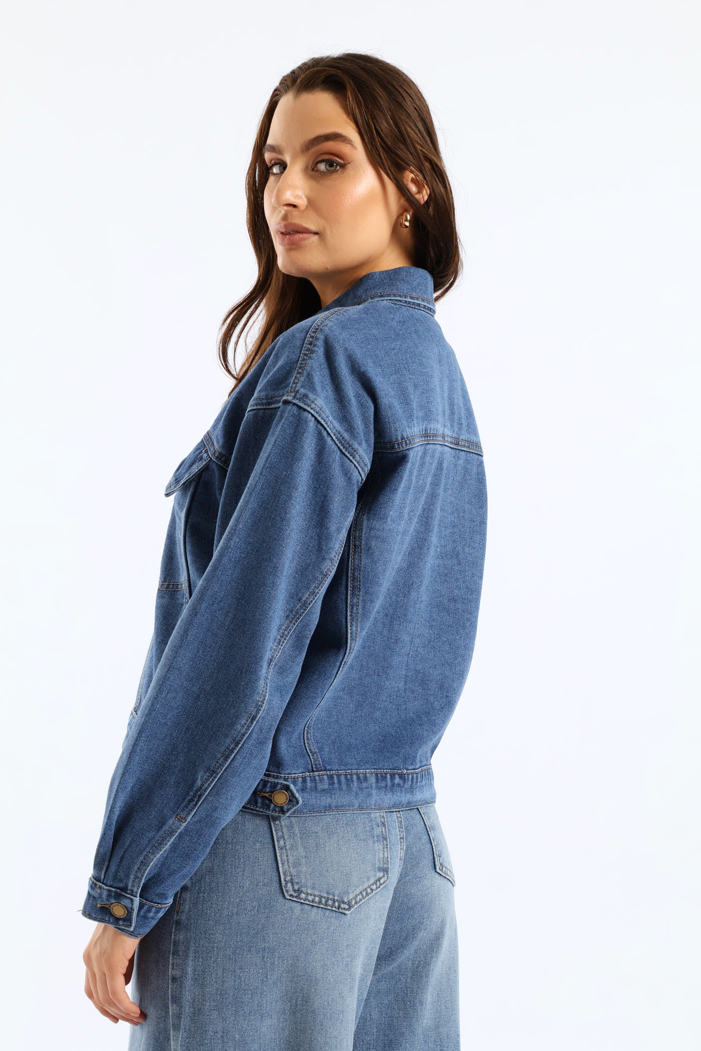 Panelled Denim Trucker Jacket - Medium Wash - Image 7