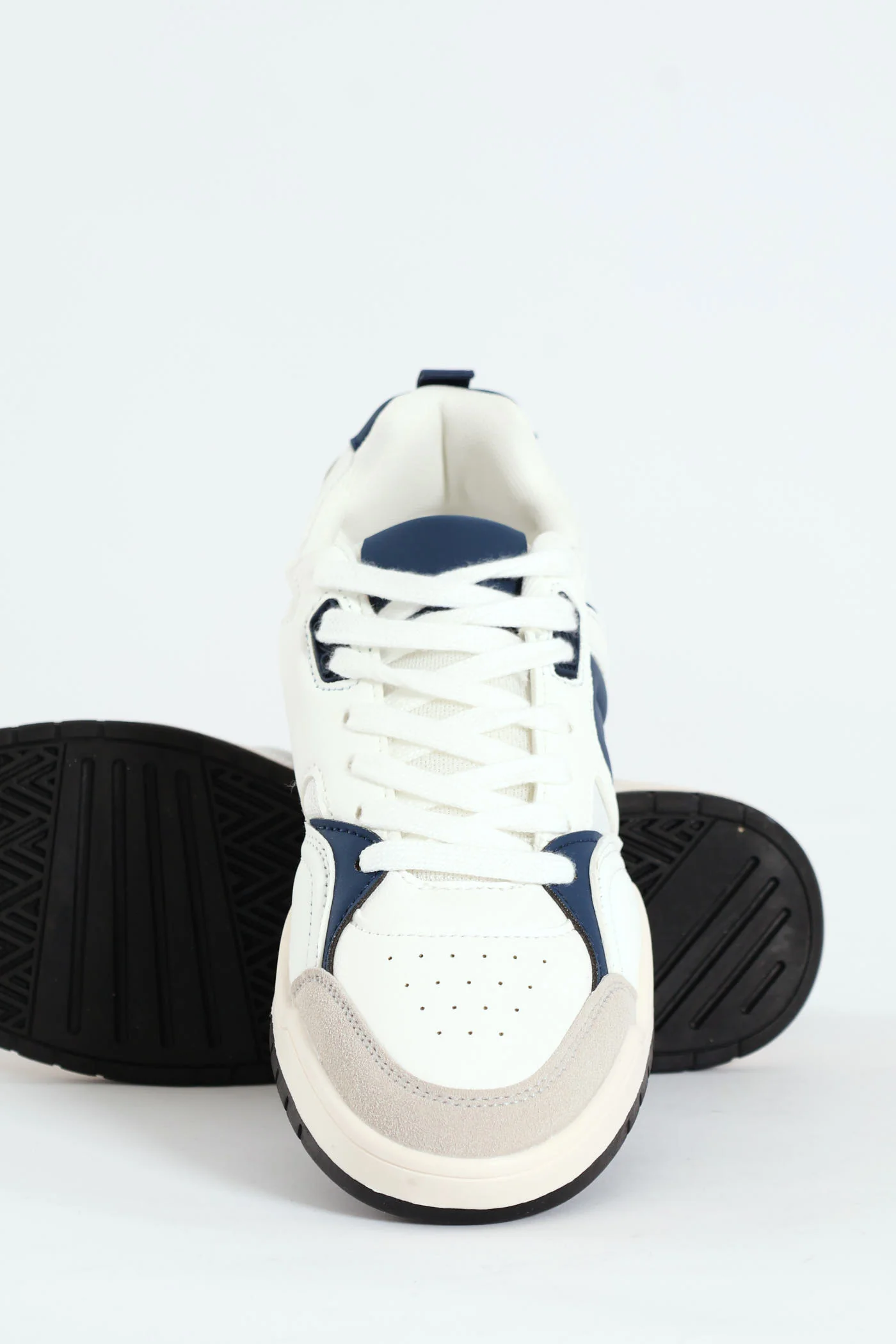 Panelled Fashion Court Sneaker - White/Navy - Image 5